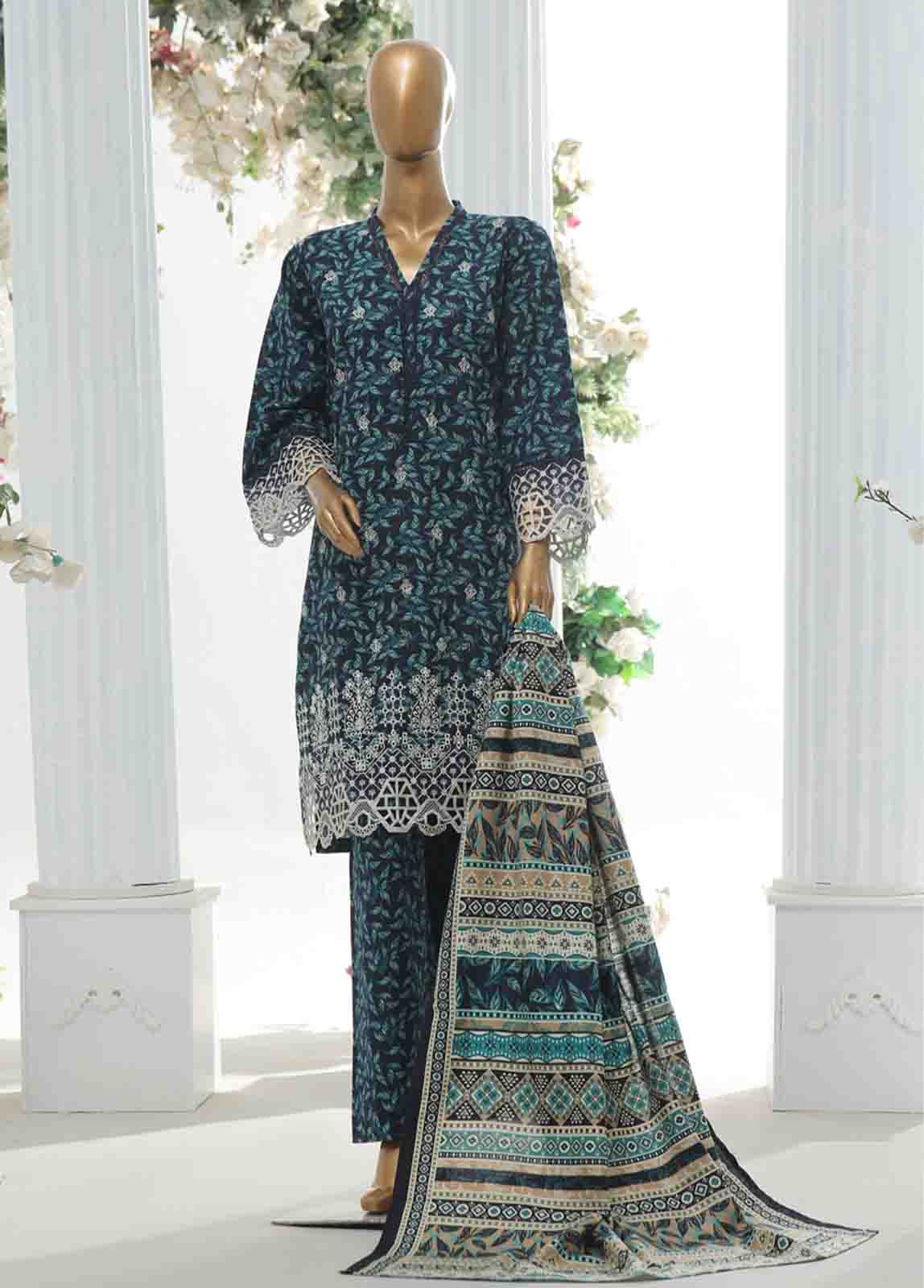 Bin Saeed Fabric - WKE-038 A -3 Piece Khaddar Chikankari Stitched Suit