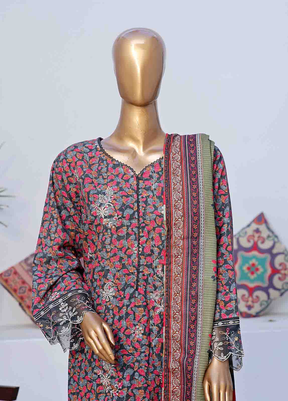 WKE-041 C -3 Piece Khaddar Embroidered Stitched Suit