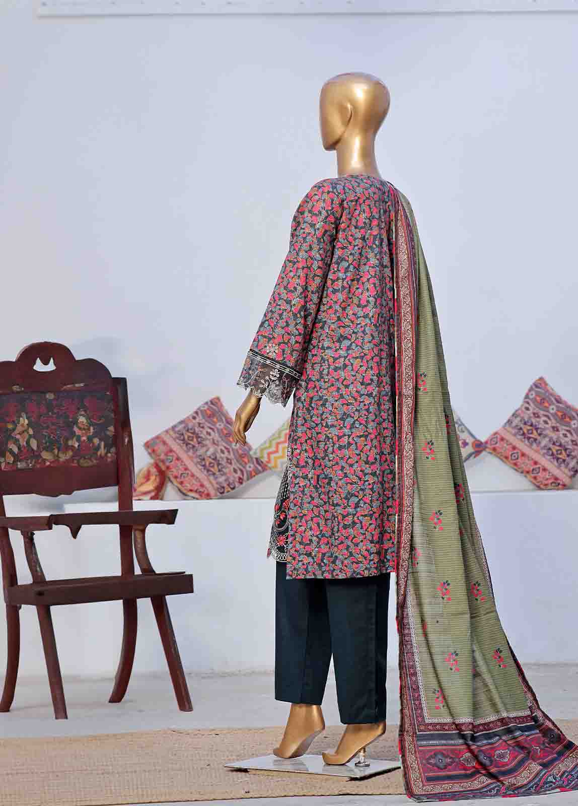 Bin Saeed Fabric - WKE-041 C -3 Piece Khaddar Embroidered Stitched Suit