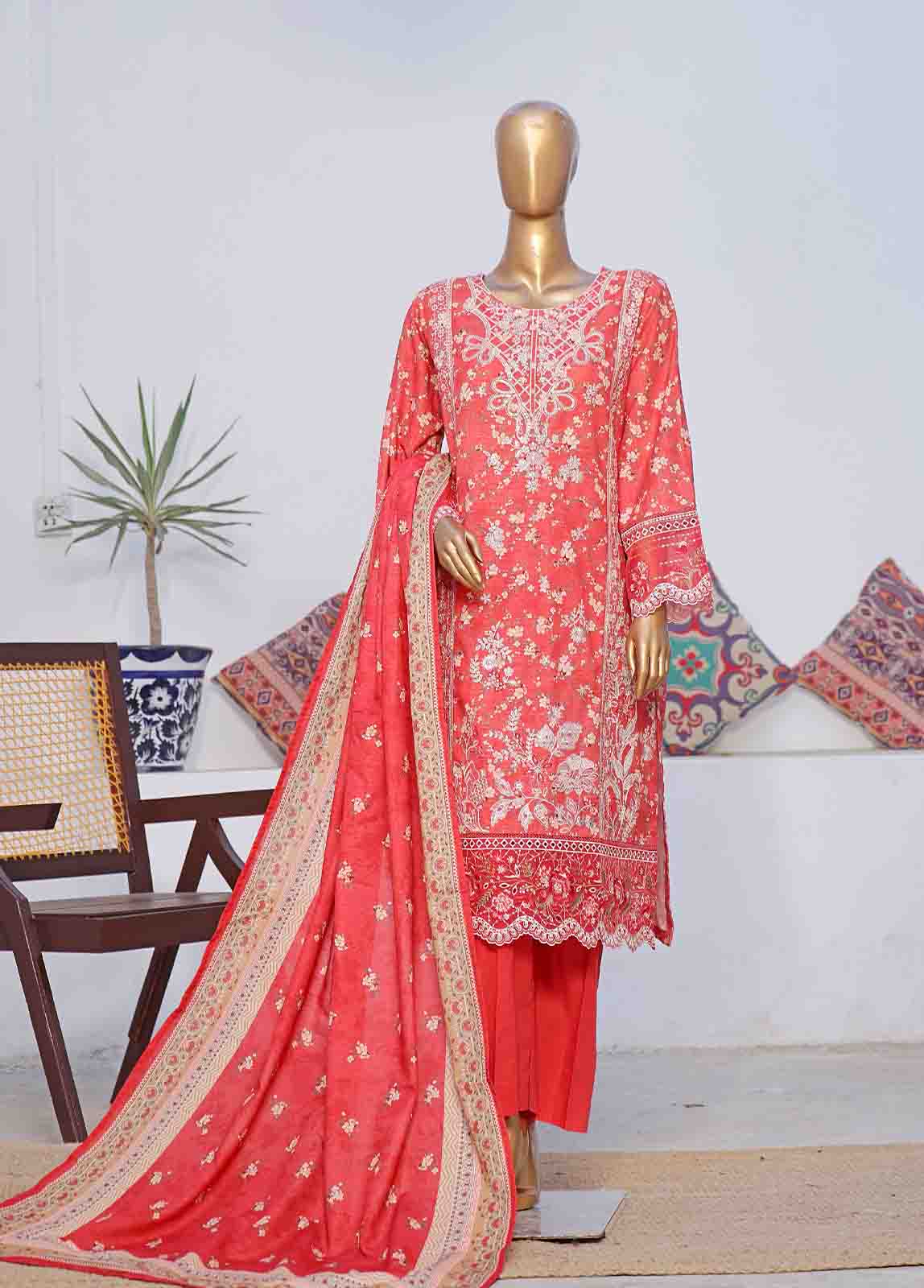 Bin Saeed Fabric - WKE-043 C -3 Piece Khaddar Embroidered Stitched Suit