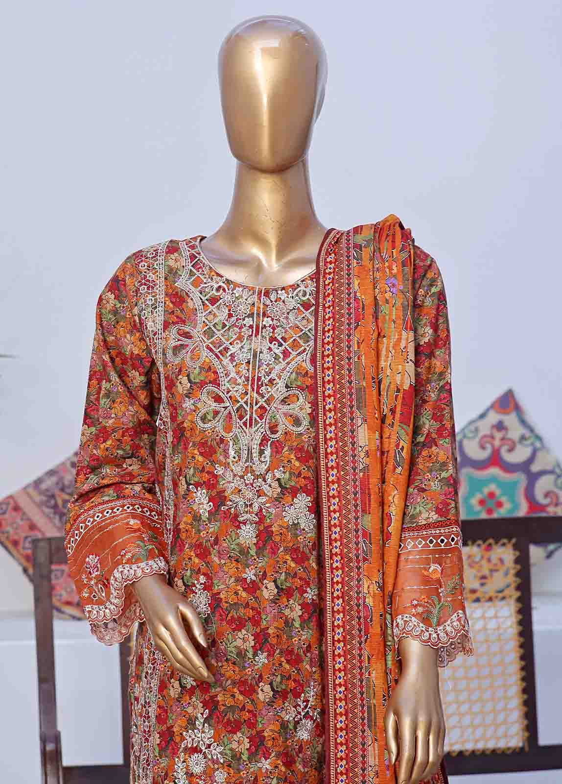 WKE-044 C -3 Piece Khaddar Embroidered Stitched Suit