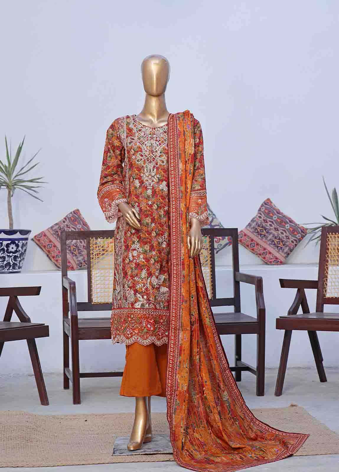 Bin Saeed Fabric - WKE-044 C -3 Piece Khaddar Embroidered Stitched Suit