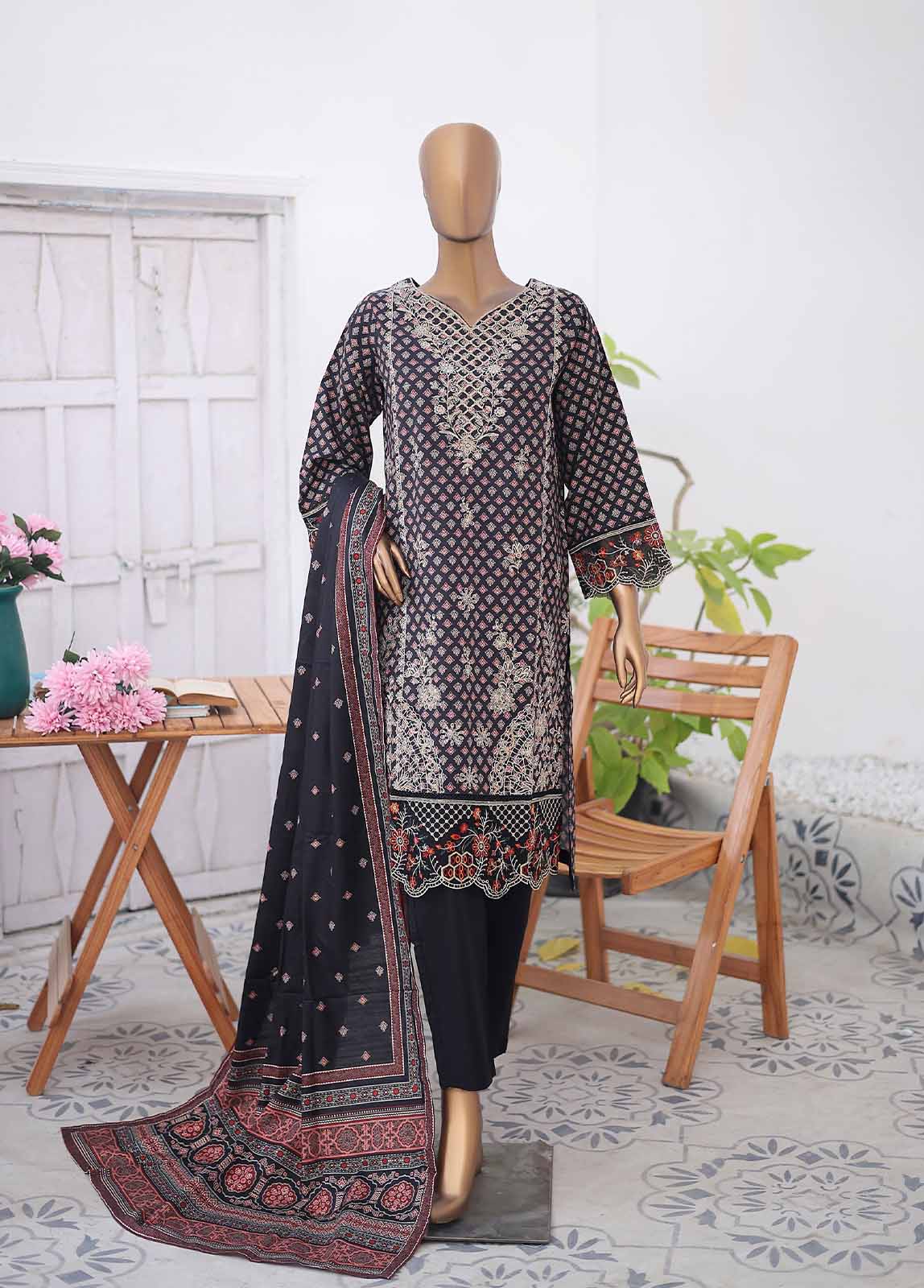 Bin Saeed Fabric - WKE-045 F-3 Piece Khaddar Embroidered Stitched Suit