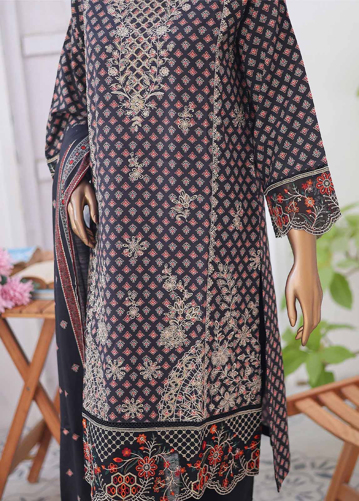 Bin Saeed Fabric - WKE-045 F-3 Piece Khaddar Embroidered Stitched Suit