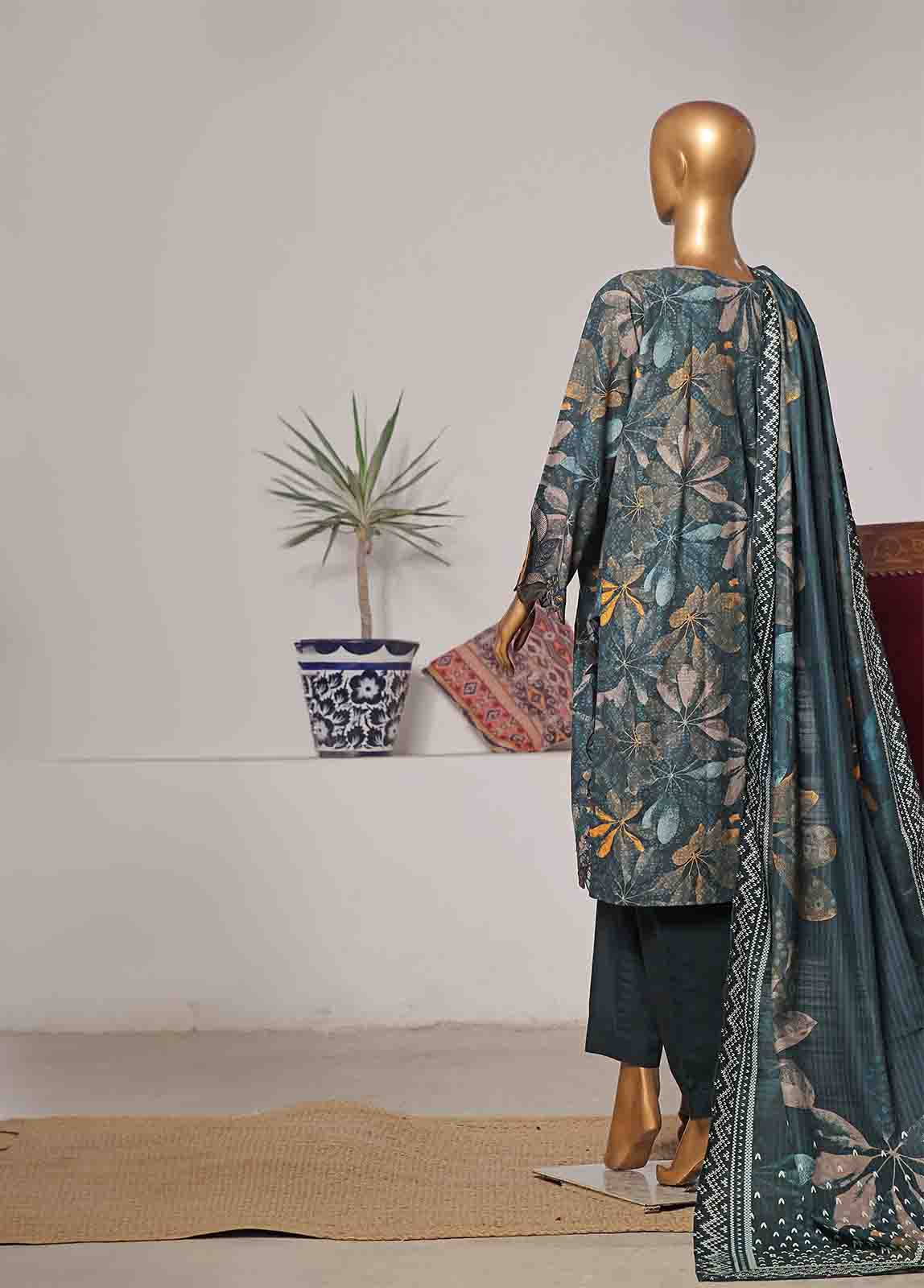 Bin Saeed Fabric - WKE-046 C -3 Piece Khaddar Embroidered Stitched Suit
