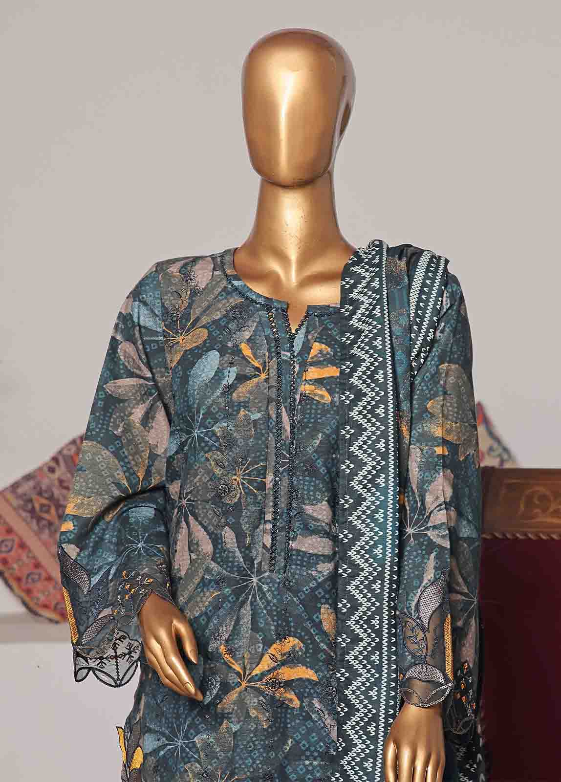 Bin Saeed Fabric - WKE-046 C -3 Piece Khaddar Embroidered Stitched Suit