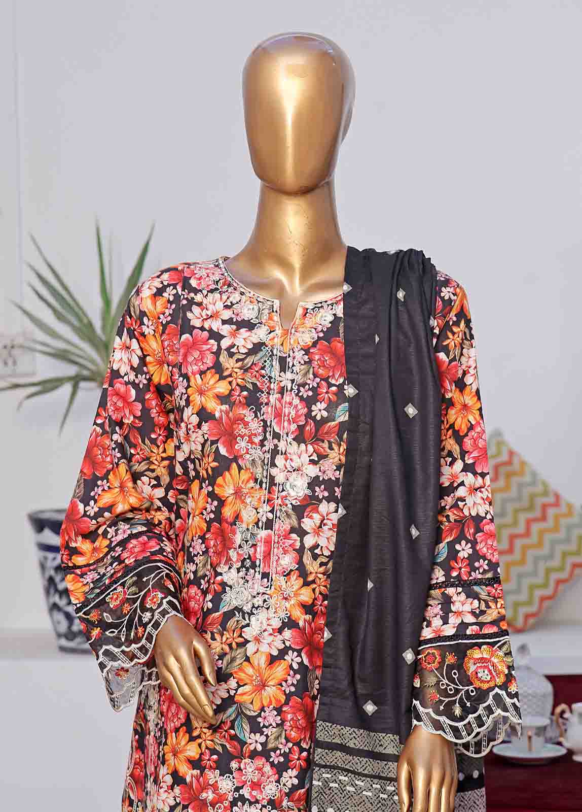 Bin Saeed Fabric - WKE-047 C -3 Piece Khaddar Embroidered Stitched Suit