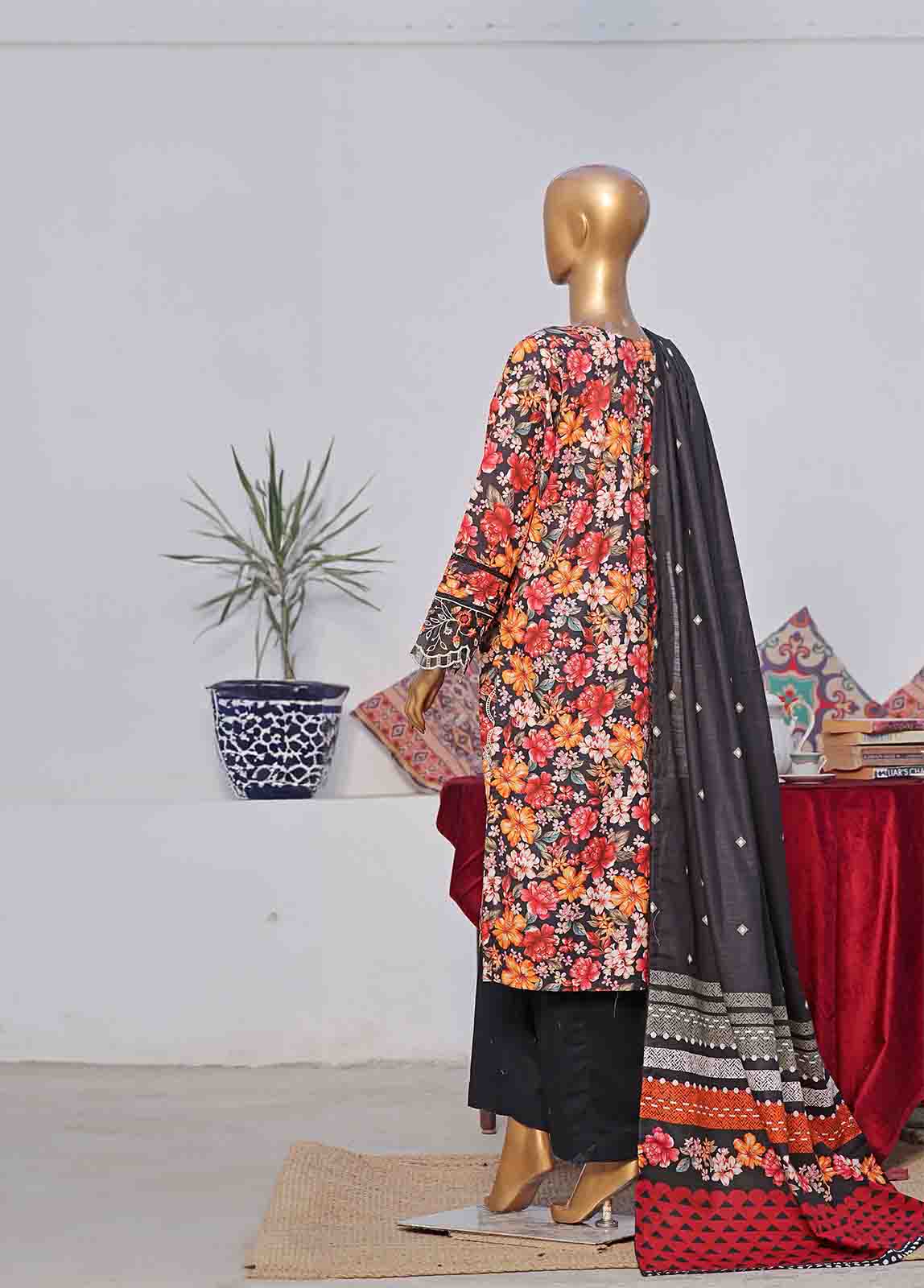 Bin Saeed Fabric - WKE-047 C -3 Piece Khaddar Embroidered Stitched Suit