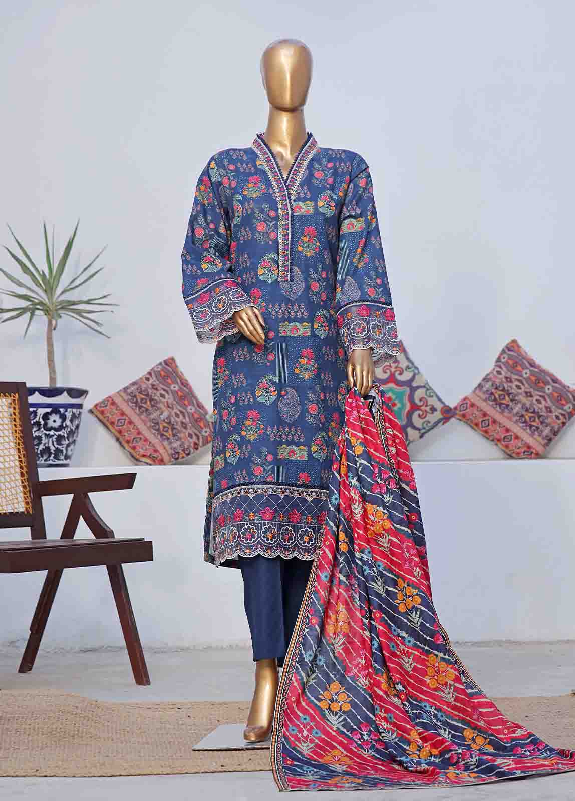 Bin Saeed Fabric - WKE-049 C -3 Piece Khaddar Embroidered Stitched Suit