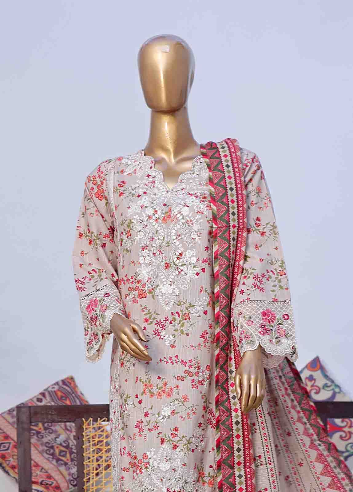 WKE-050 C -3 Piece Khaddar Embroidered Stitched Suit