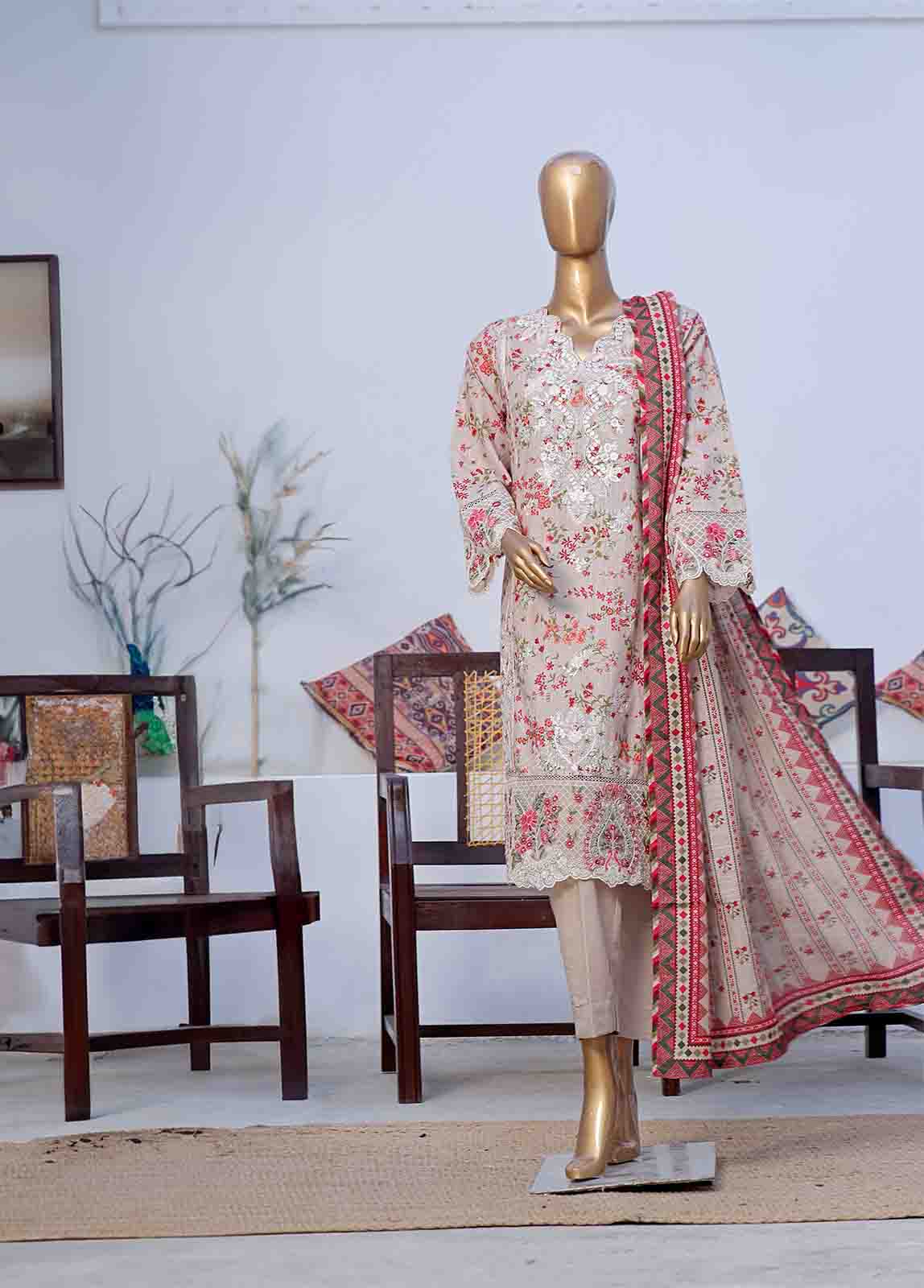 Bin Saeed Fabric - WKE-050 C -3 Piece Khaddar Embroidered Stitched Suit