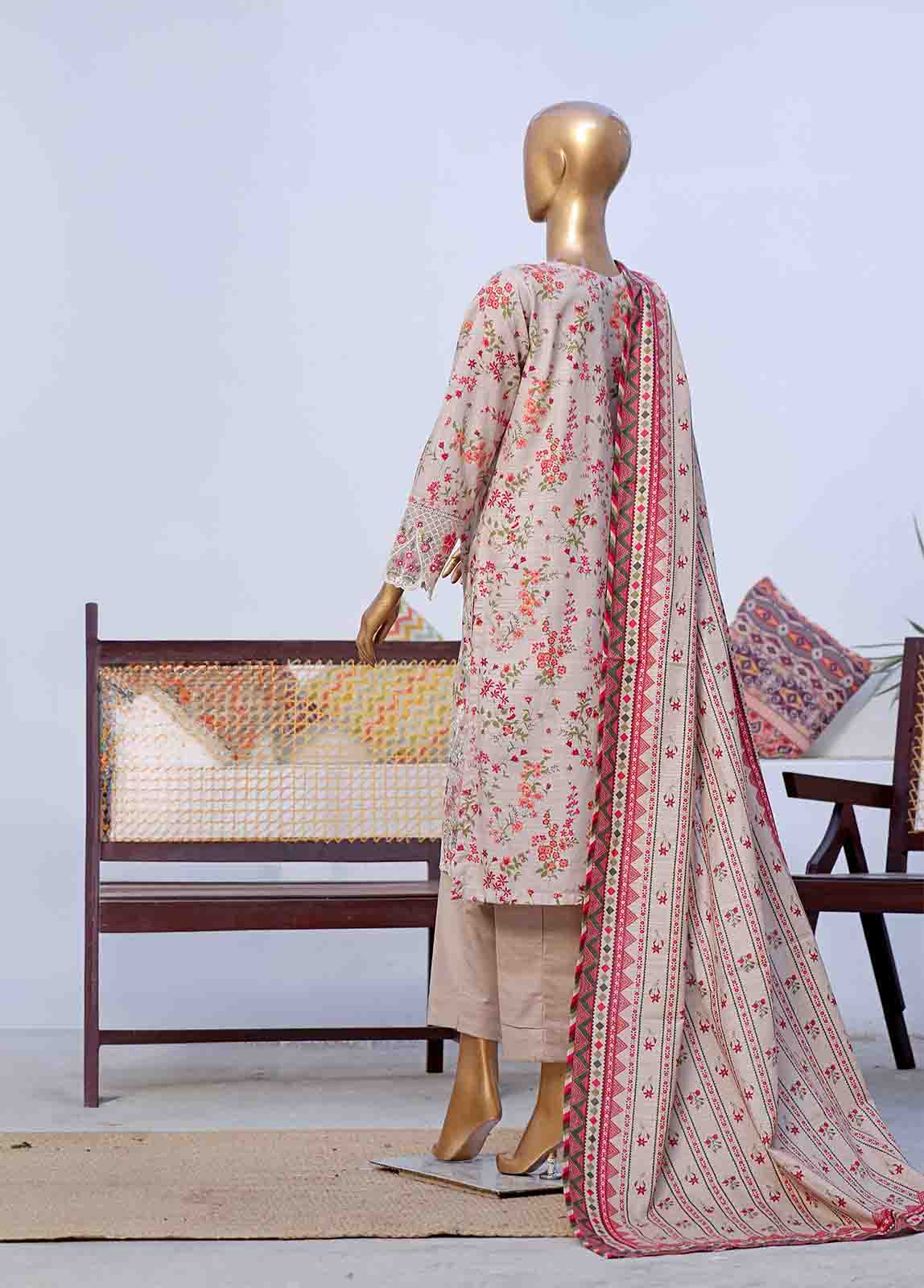 Bin Saeed Fabric - WKE-050 C -3 Piece Khaddar Embroidered Stitched Suit