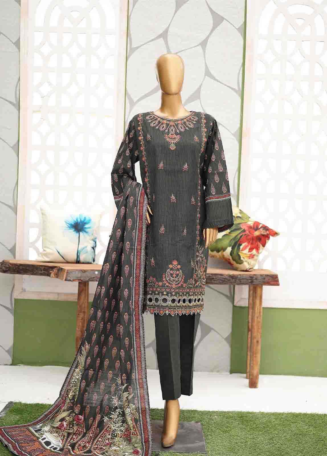 Bin Saeed Fabric - WKE-055-3 Piece Khaddar Embroidered Suit