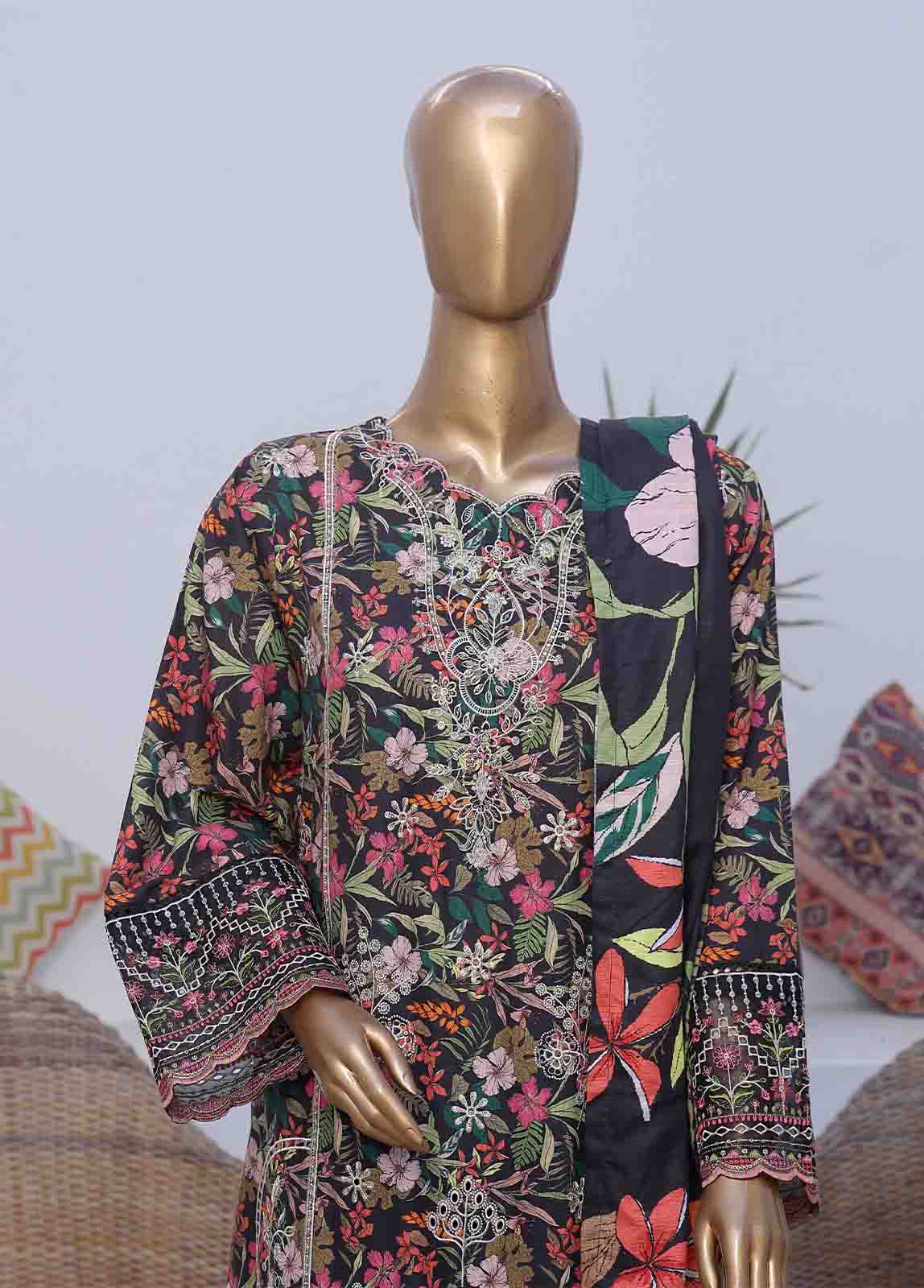 Bin Saeed Fabric - WKE-056 C -3 Piece Khaddar Embroidered Stitched Suit