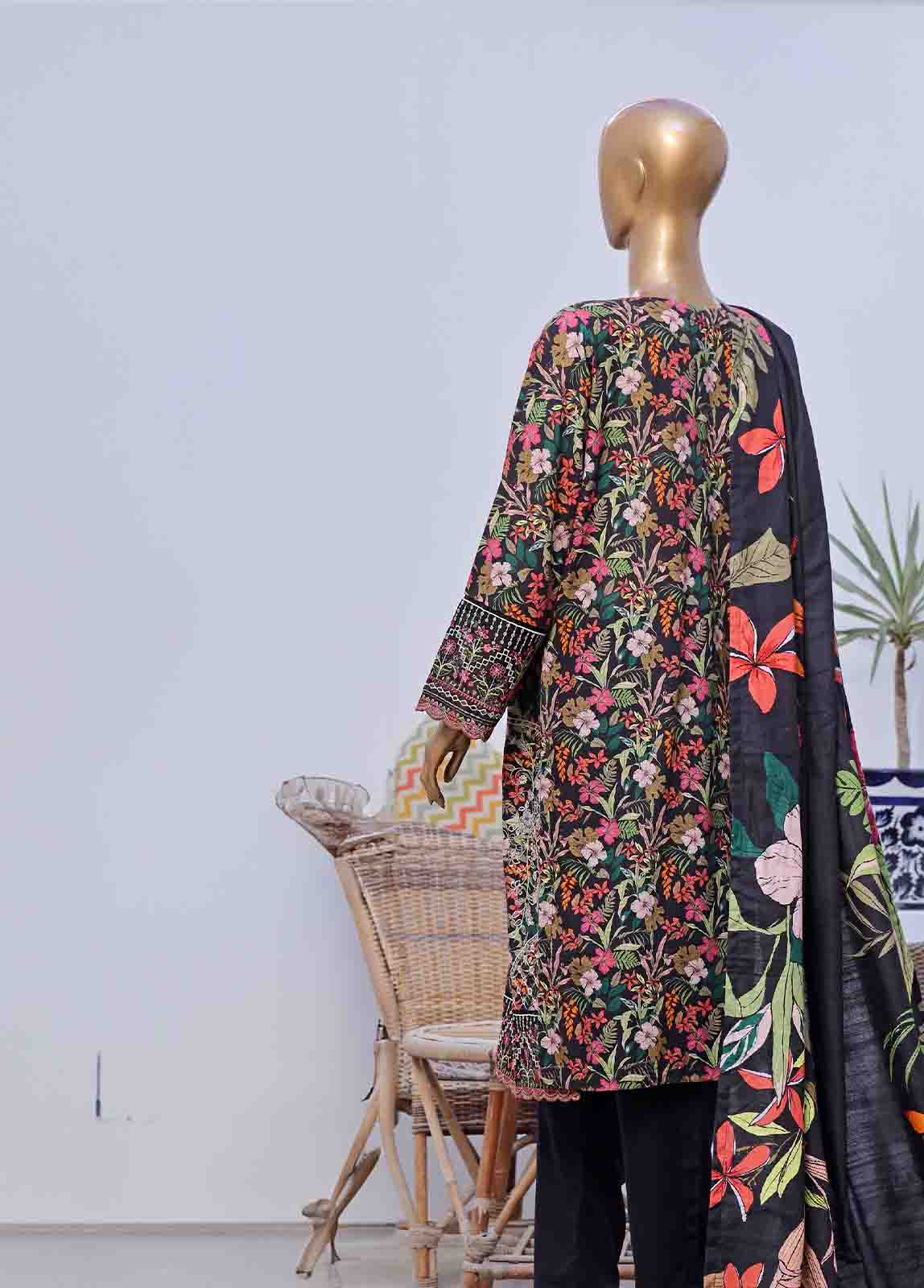 Bin Saeed Fabric - WKE-056 C -3 Piece Khaddar Embroidered Stitched Suit