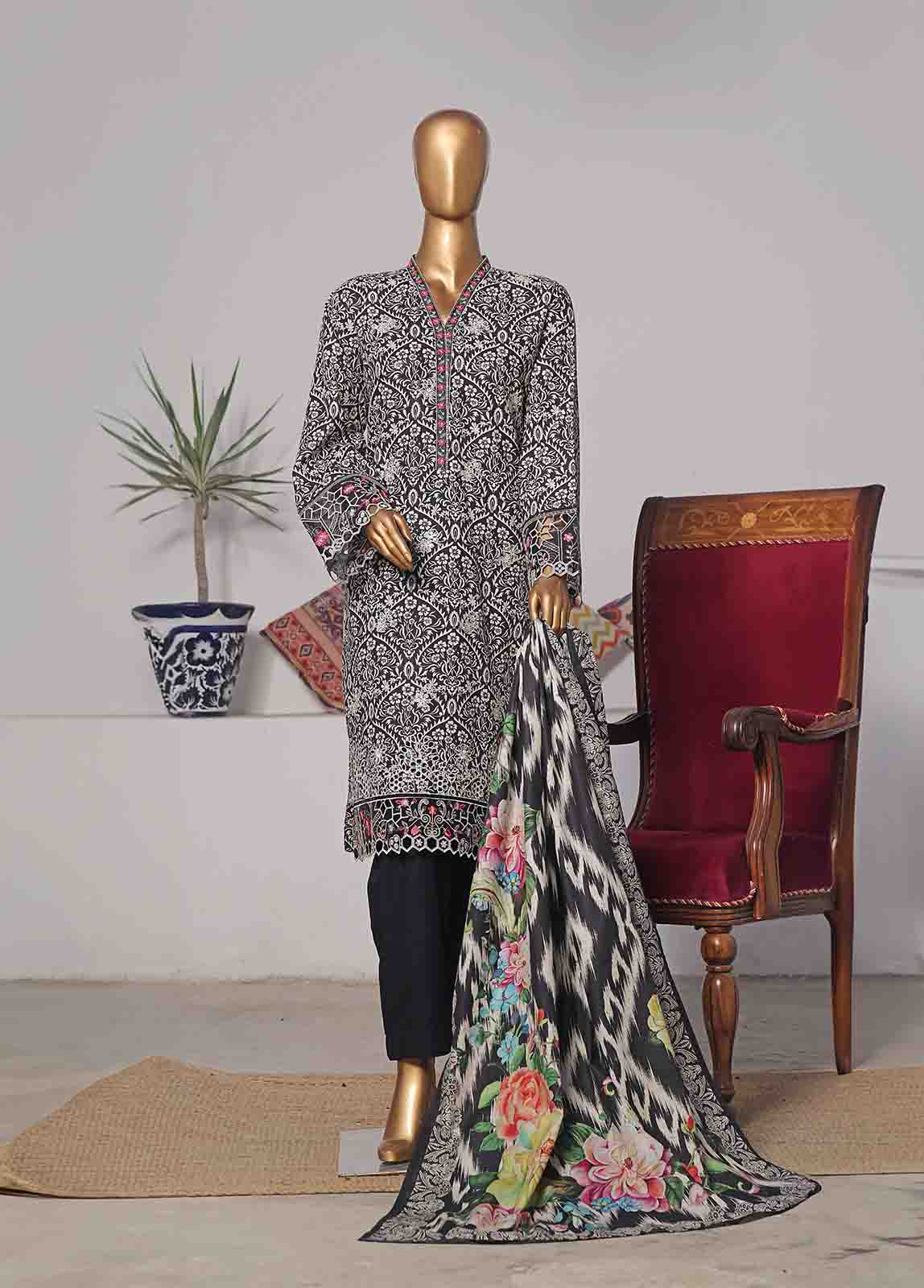 Bin Saeed Fabric - WKE-057 C -3 Piece Khaddar Embroidered Stitched Suit