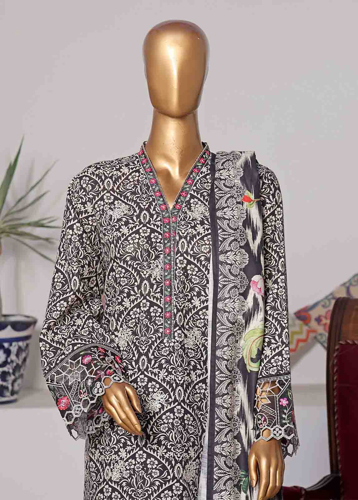 Bin Saeed Fabric - WKE-057 C -3 Piece Khaddar Embroidered Stitched Suit