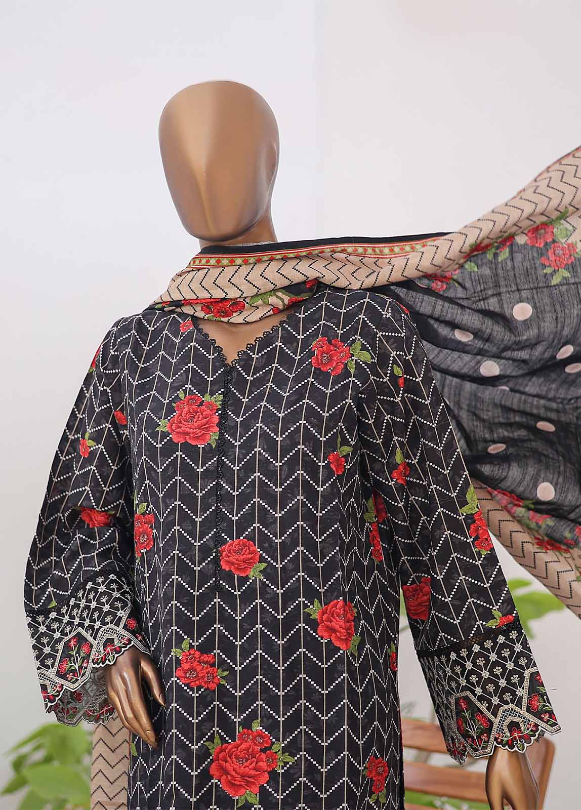 Bin Saeed Fabric - WKE-058 F-3 Piece Khaddar Embroidered Stitched Suit