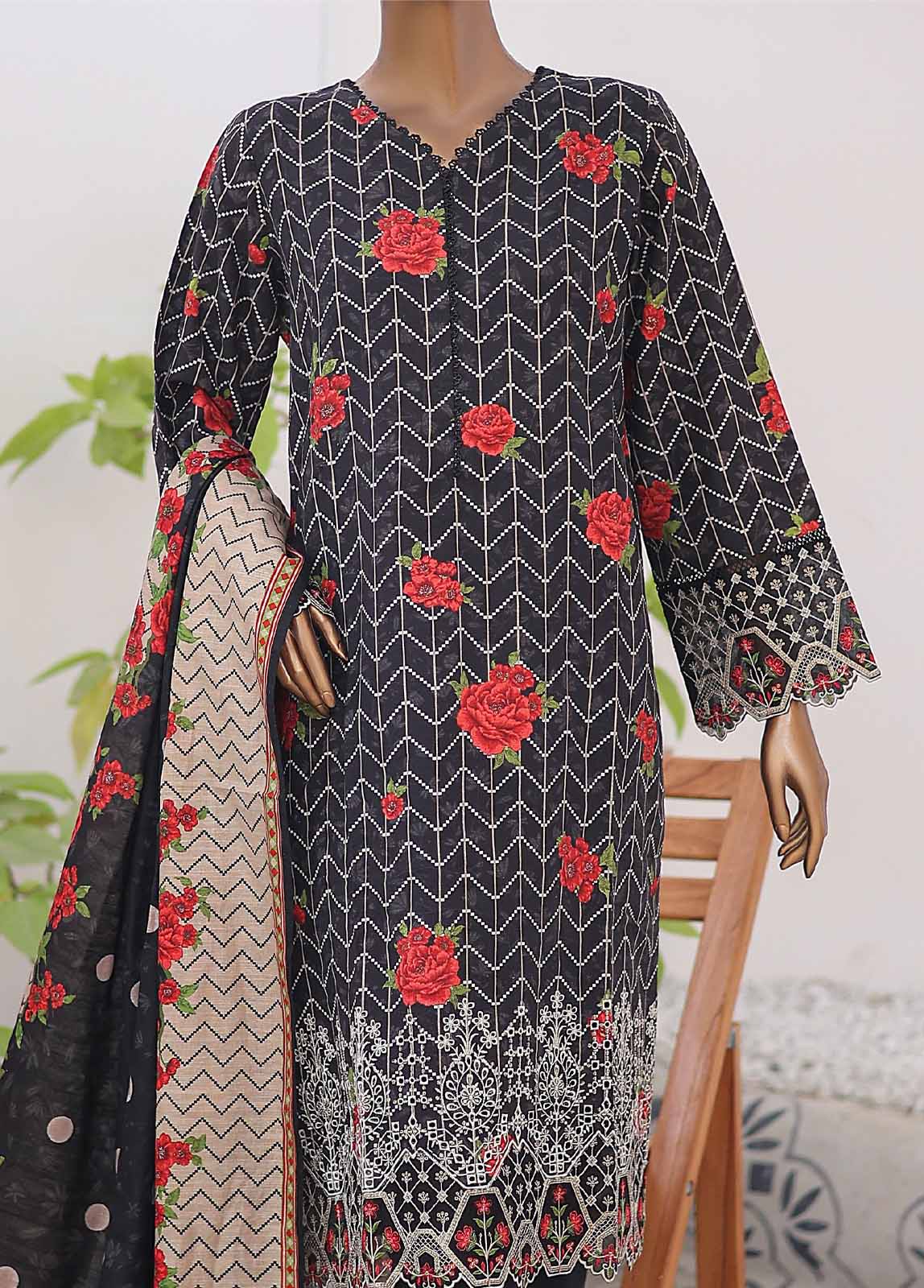 Bin Saeed Fabric - WKE-058 F-3 Piece Khaddar Embroidered Stitched Suit