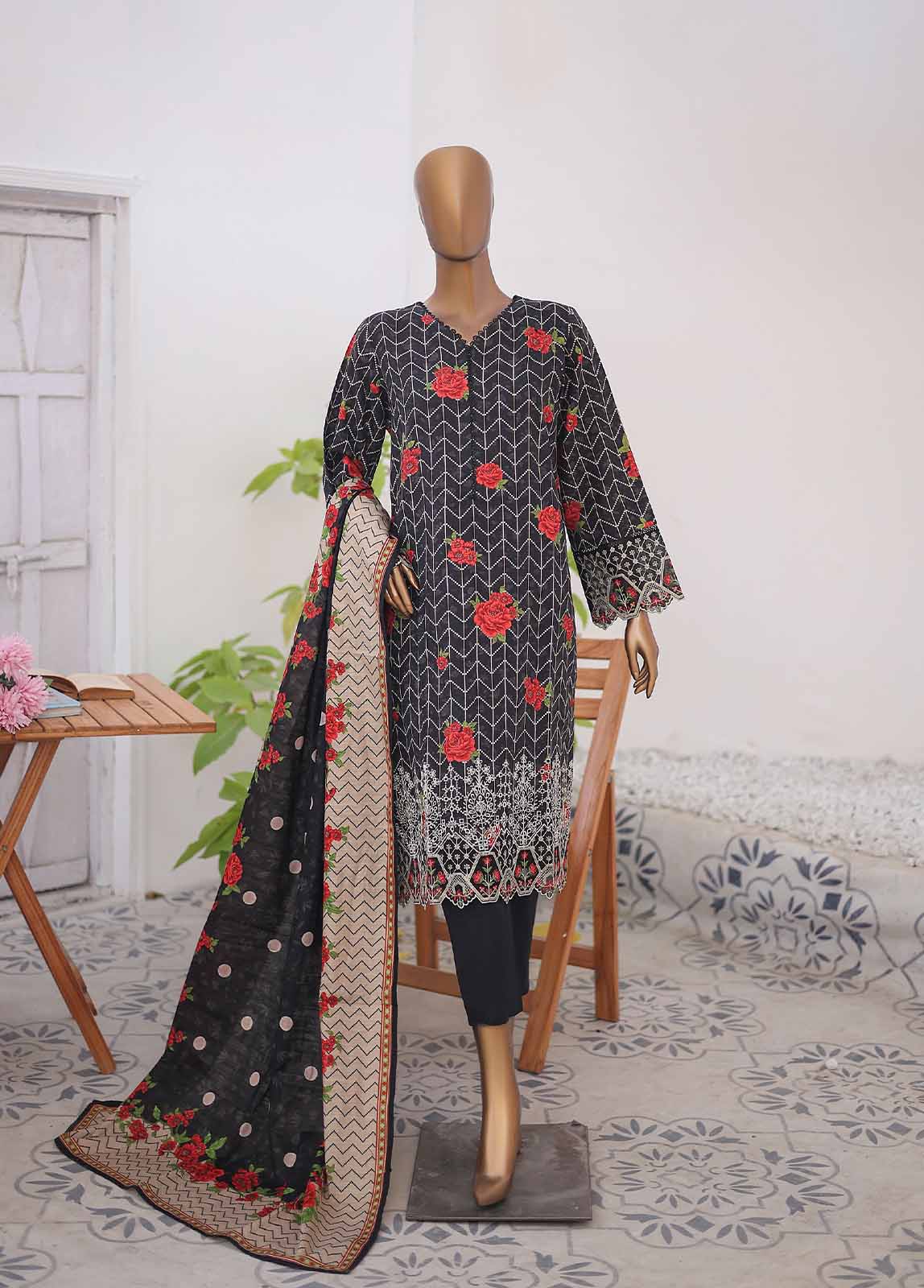 Bin Saeed Fabric - WKE-058 F-3 Piece Khaddar Embroidered Stitched Suit