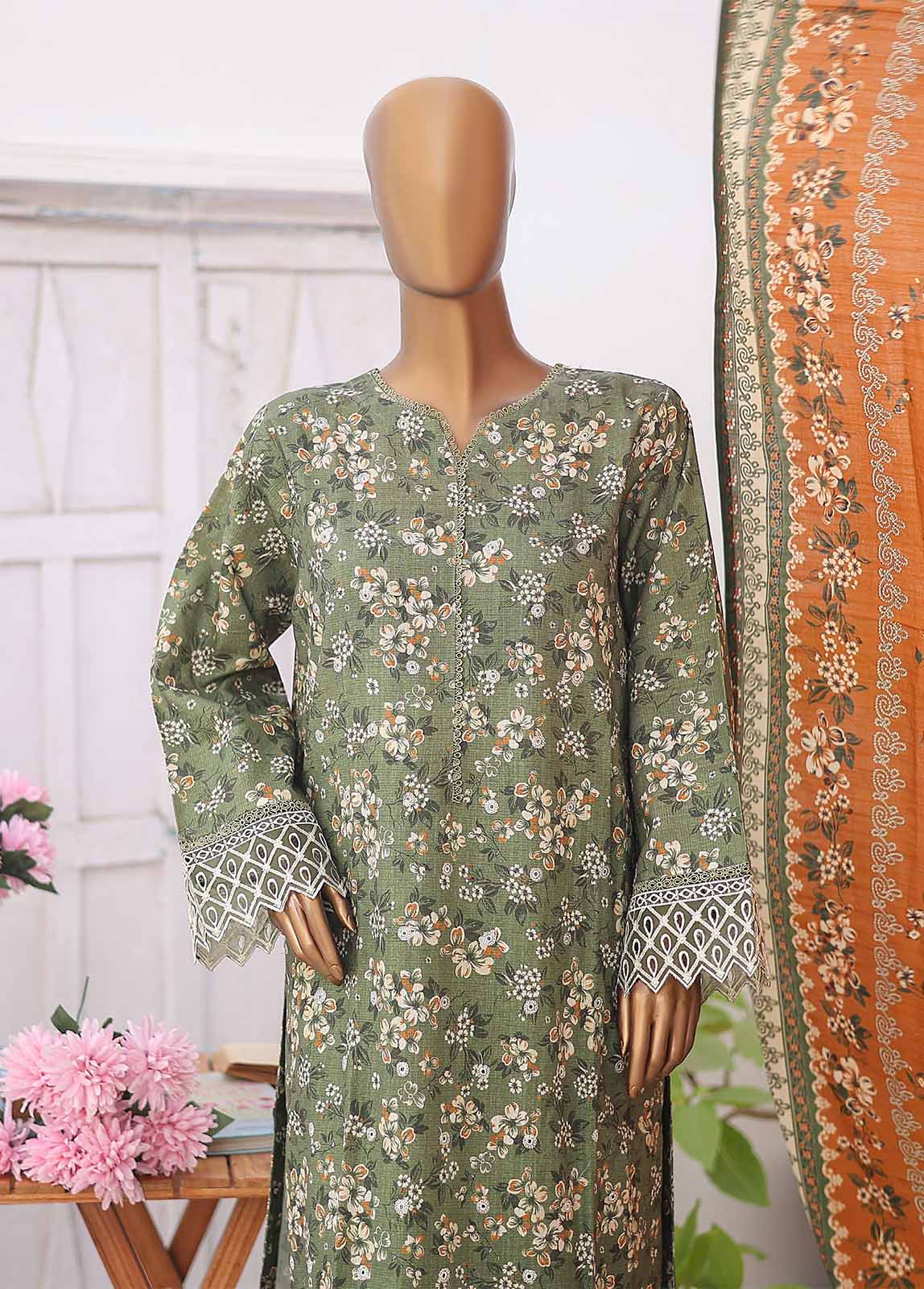 Bin Saeed Fabric - WKE-058 F A-3 Piece Khaddar Embroidered Stitched Suit