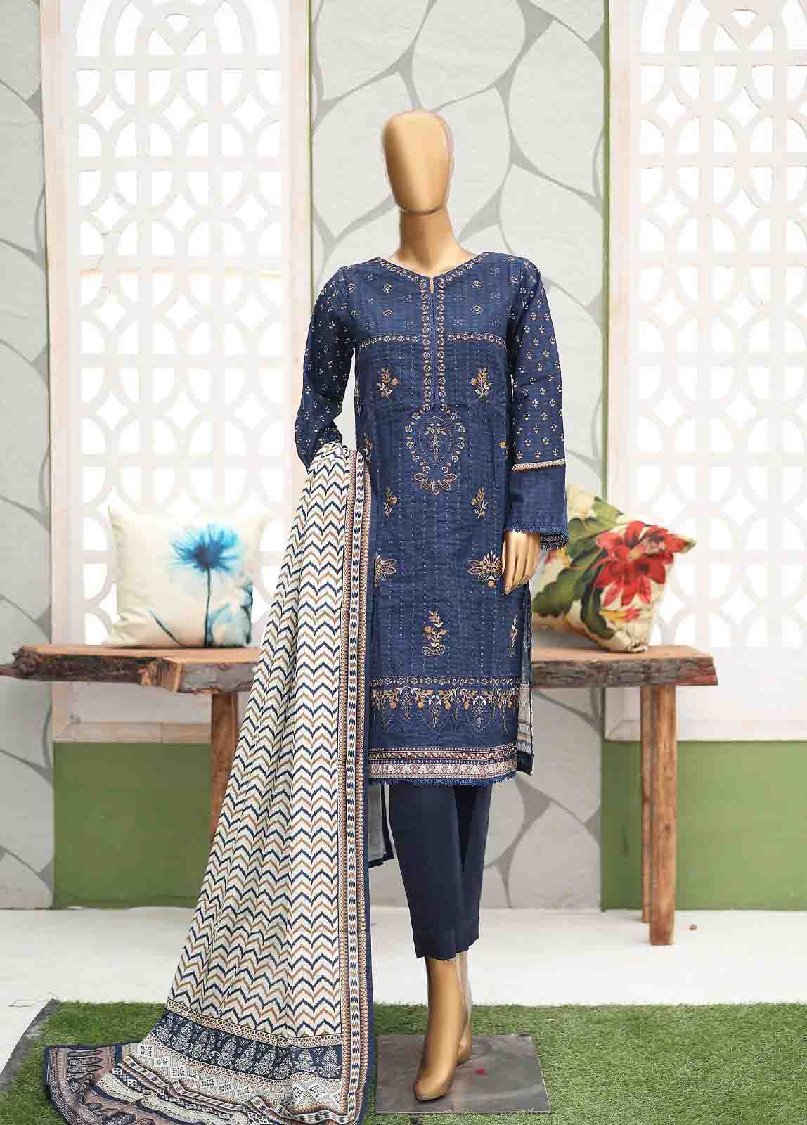 Bin Saeed Fabric - WKE-059-3 Piece Khaddar Embroidered Suit