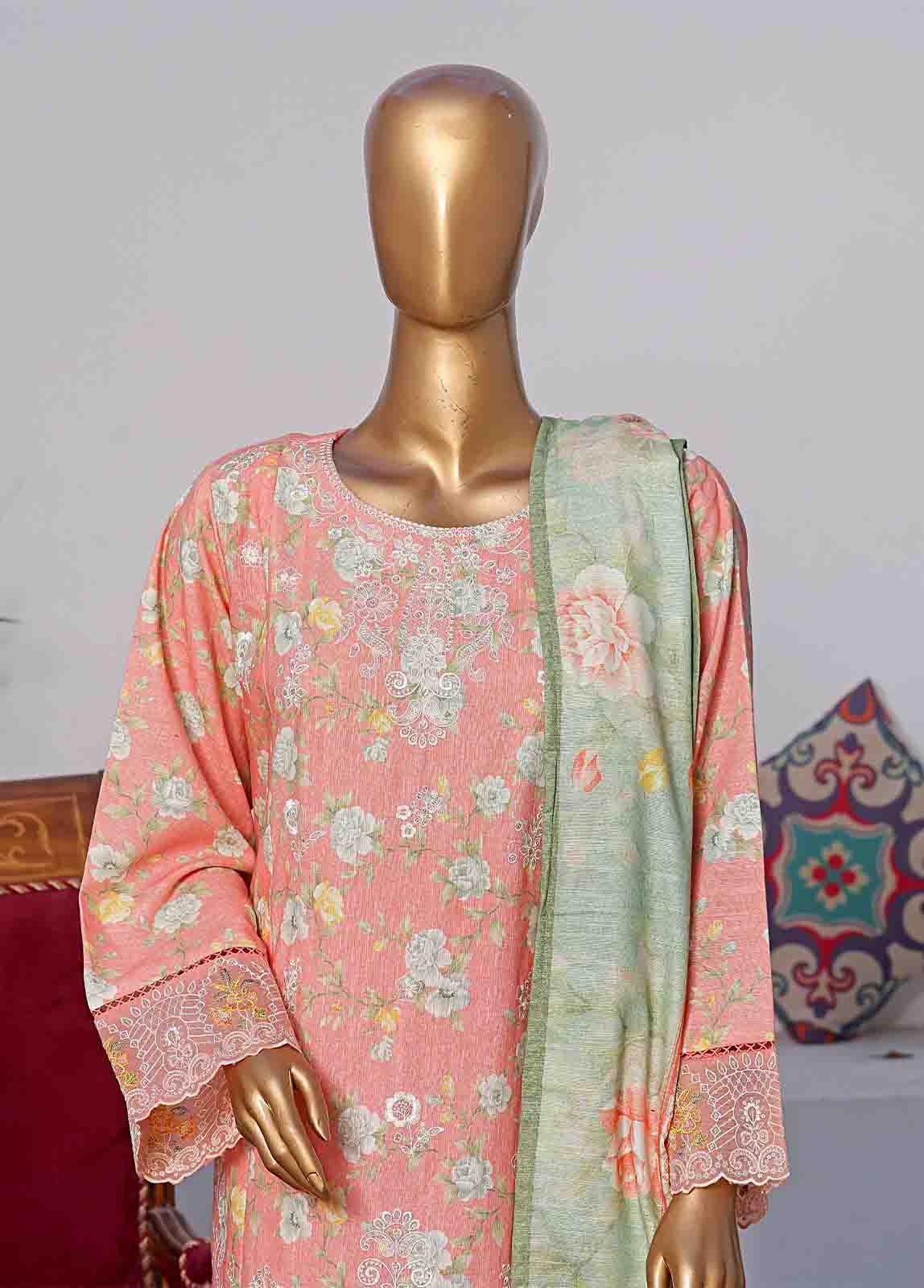 Bin Saeed Fabric - WKE-060 C -3 Piece Khaddar Embroidered Stitched Suit