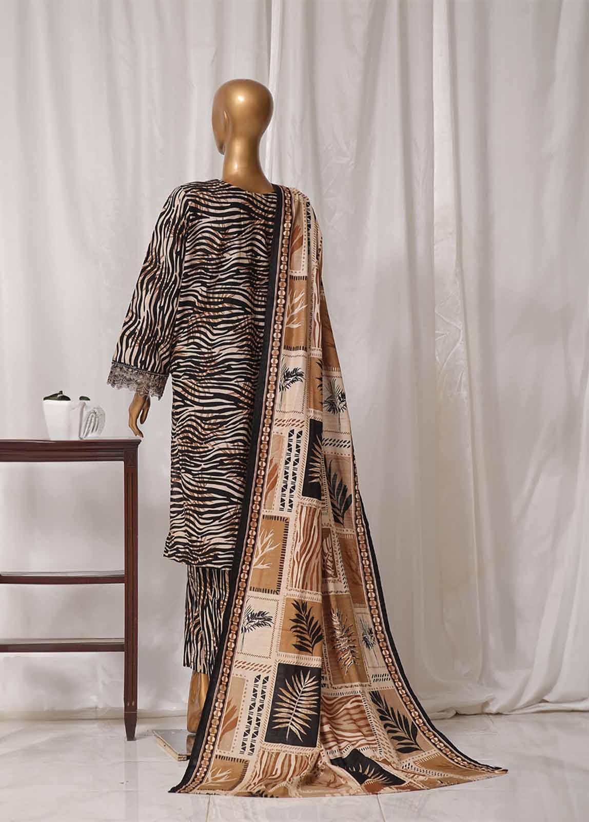 Bin Saeed Fabric - WKE-061 M-3 Piece Khaddar Embroidered Stitched Suit