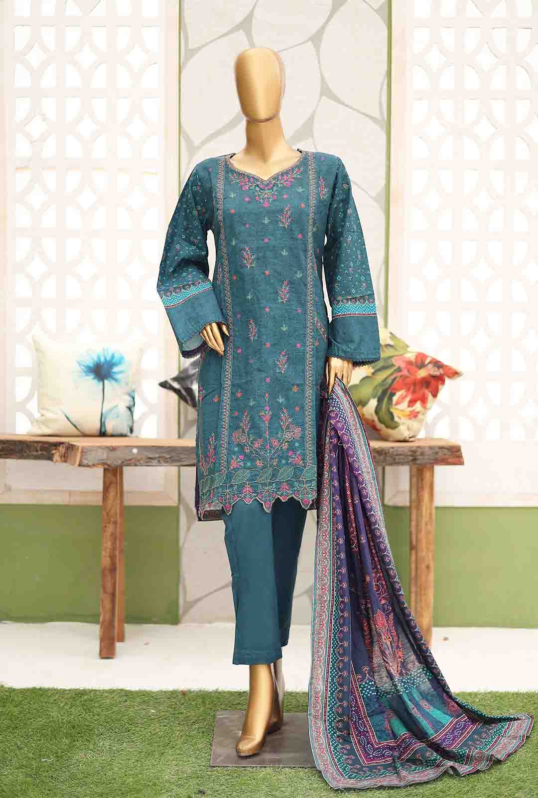 Bin Saeed Fabric - WKE-062-3 Piece Khaddar Embroidered Suit
