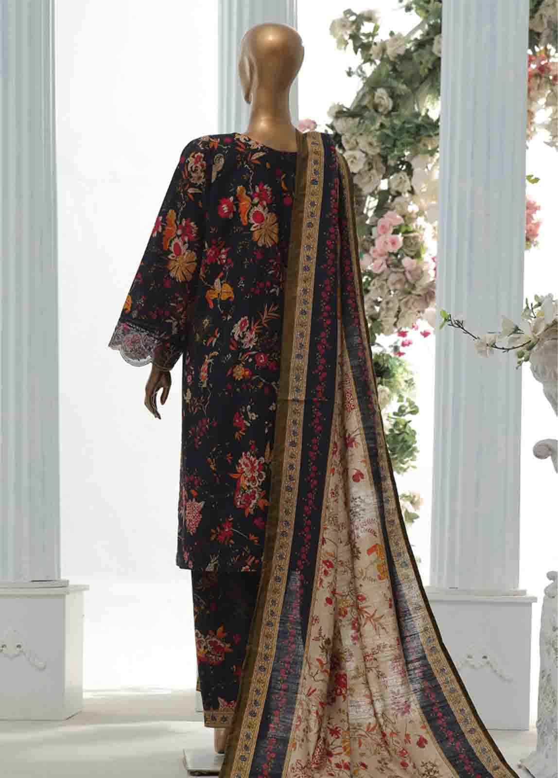 Bin Saeed Fabric - WKE-062 A -3 Piece Khaddar Chikankari Stitched Suit