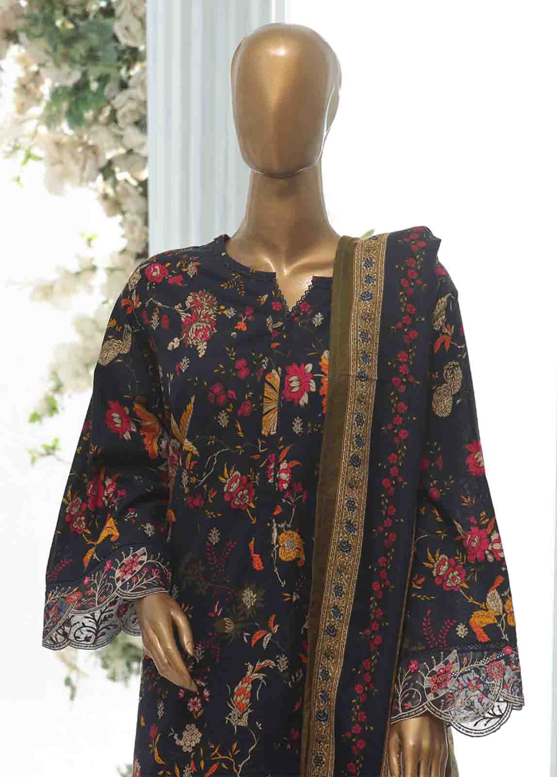 Bin Saeed Fabric - WKE-062 A -3 Piece Khaddar Chikankari Stitched Suit