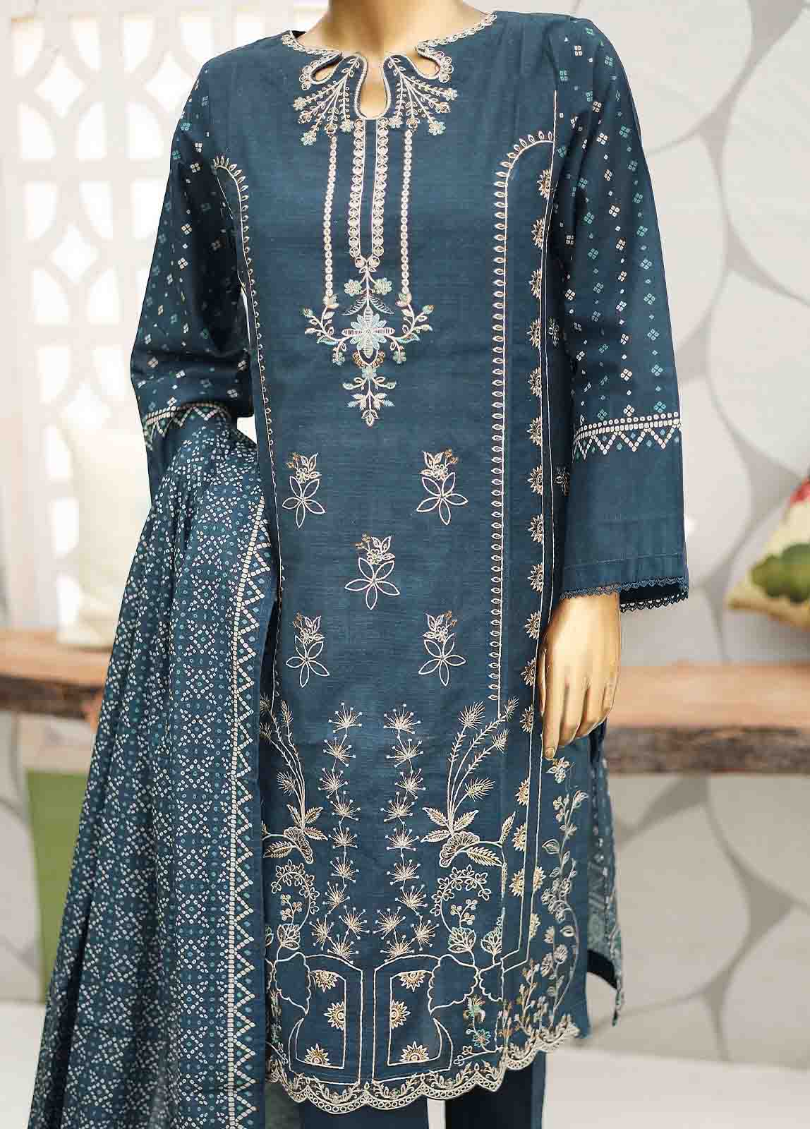 Bin Saeed Fabric - WKE-063 -3 Piece Khaddar Chikankari Stitched Suit