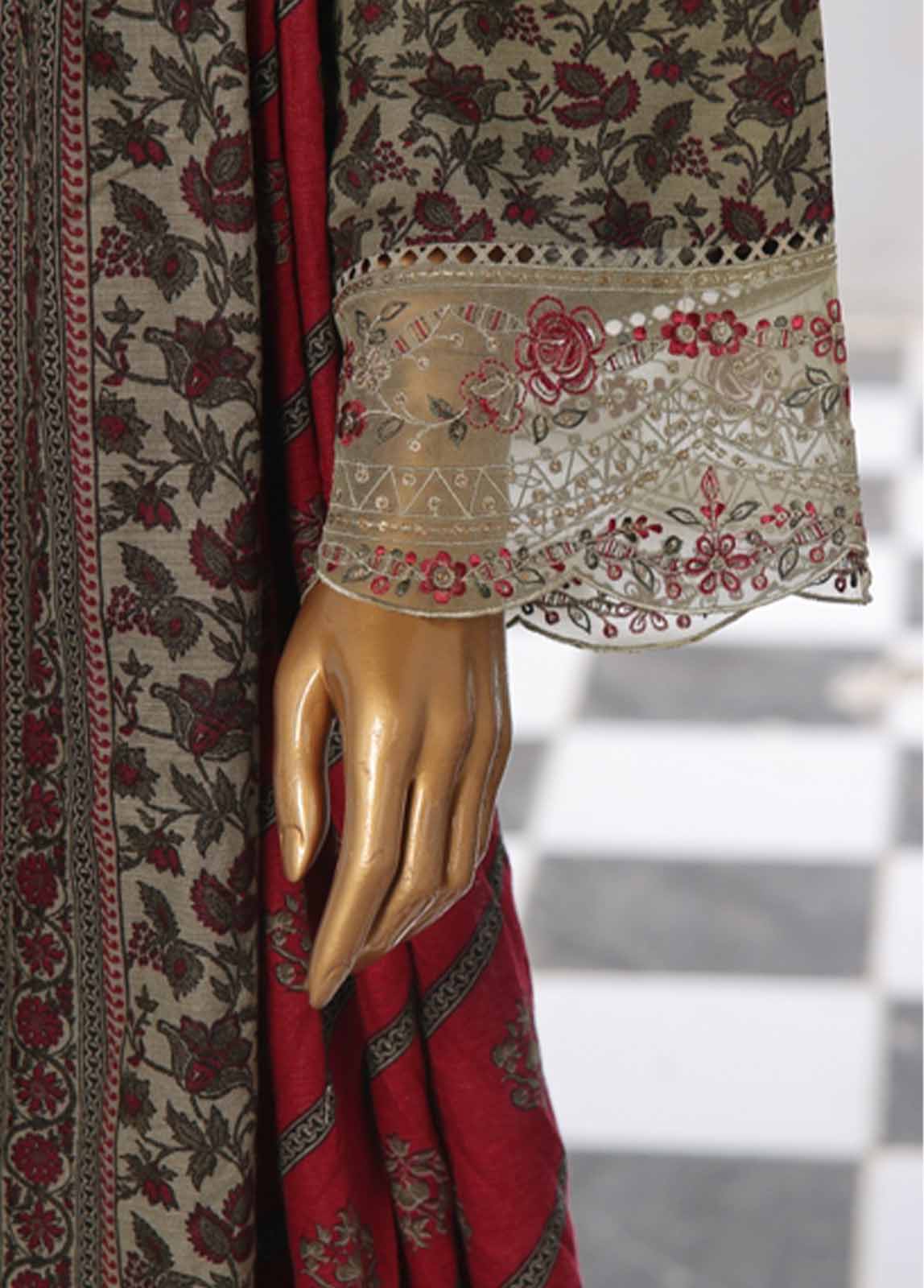 Bin Saeed Fabric - WKE-065 -3 Piece Khaddar Chikankari Stitched Suit