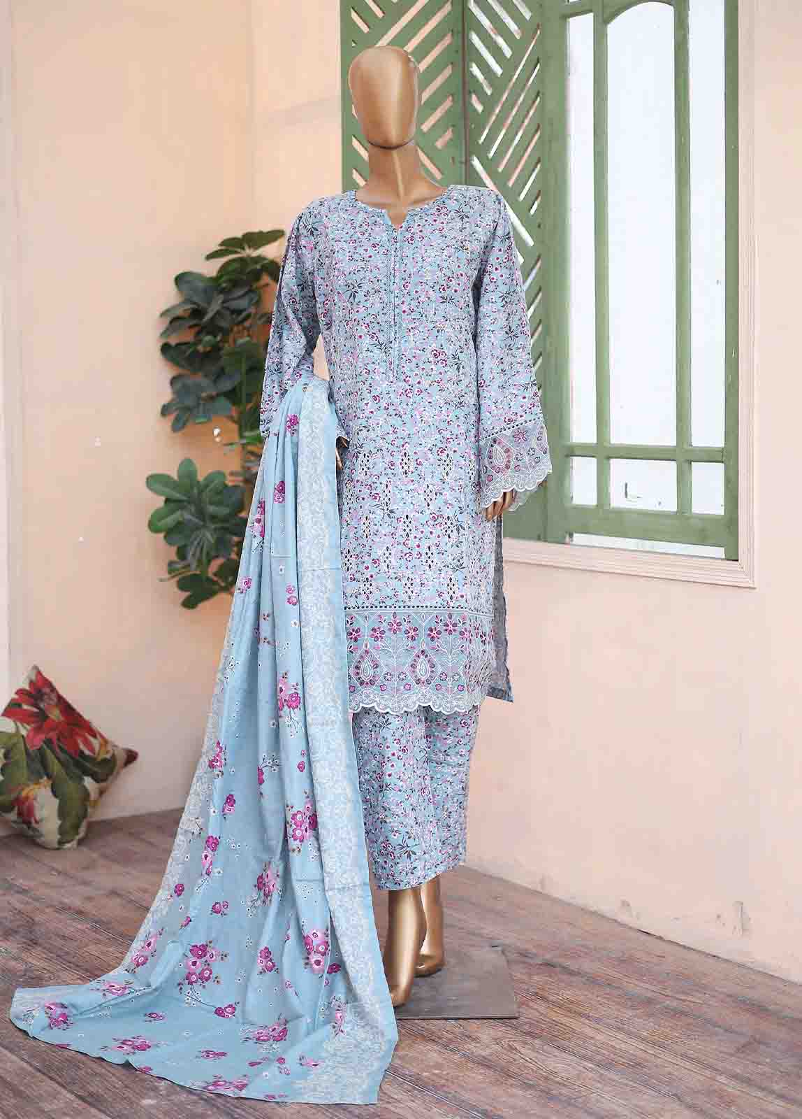 Bin Saeed Fabric - WKE-066 A -3 Piece Khaddar Chikankari Stitched Suit