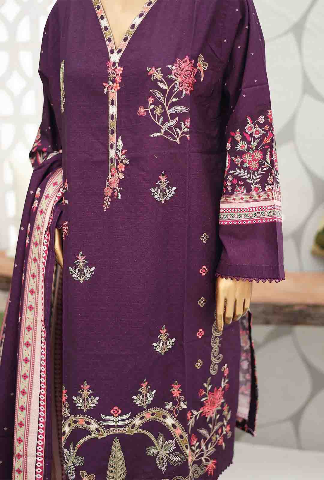 Bin Saeed Fabric - WKE-068-3 Piece Khaddar Embroidered Suit