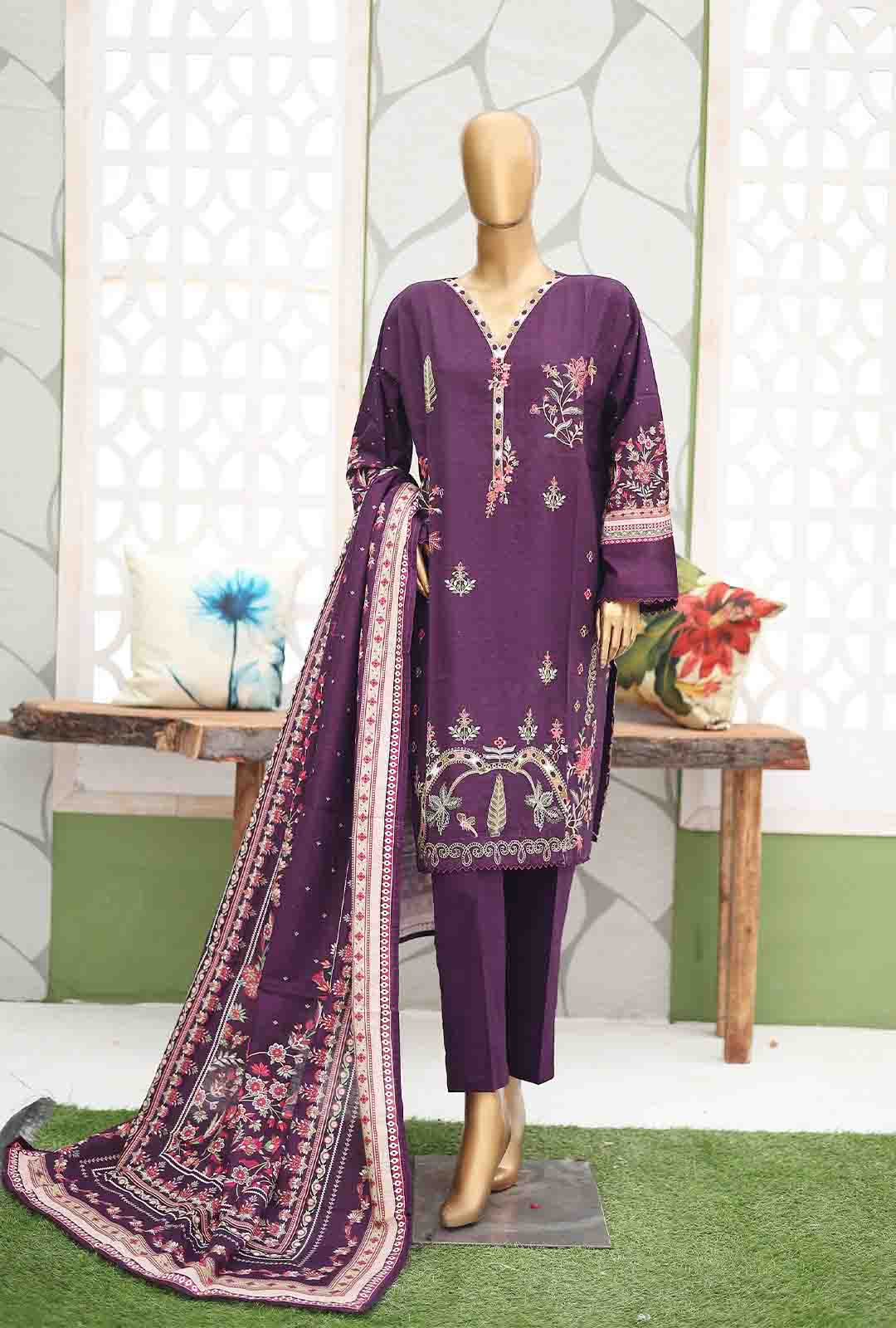 Bin Saeed Fabric - WKE-068-3 Piece Khaddar Embroidered Suit