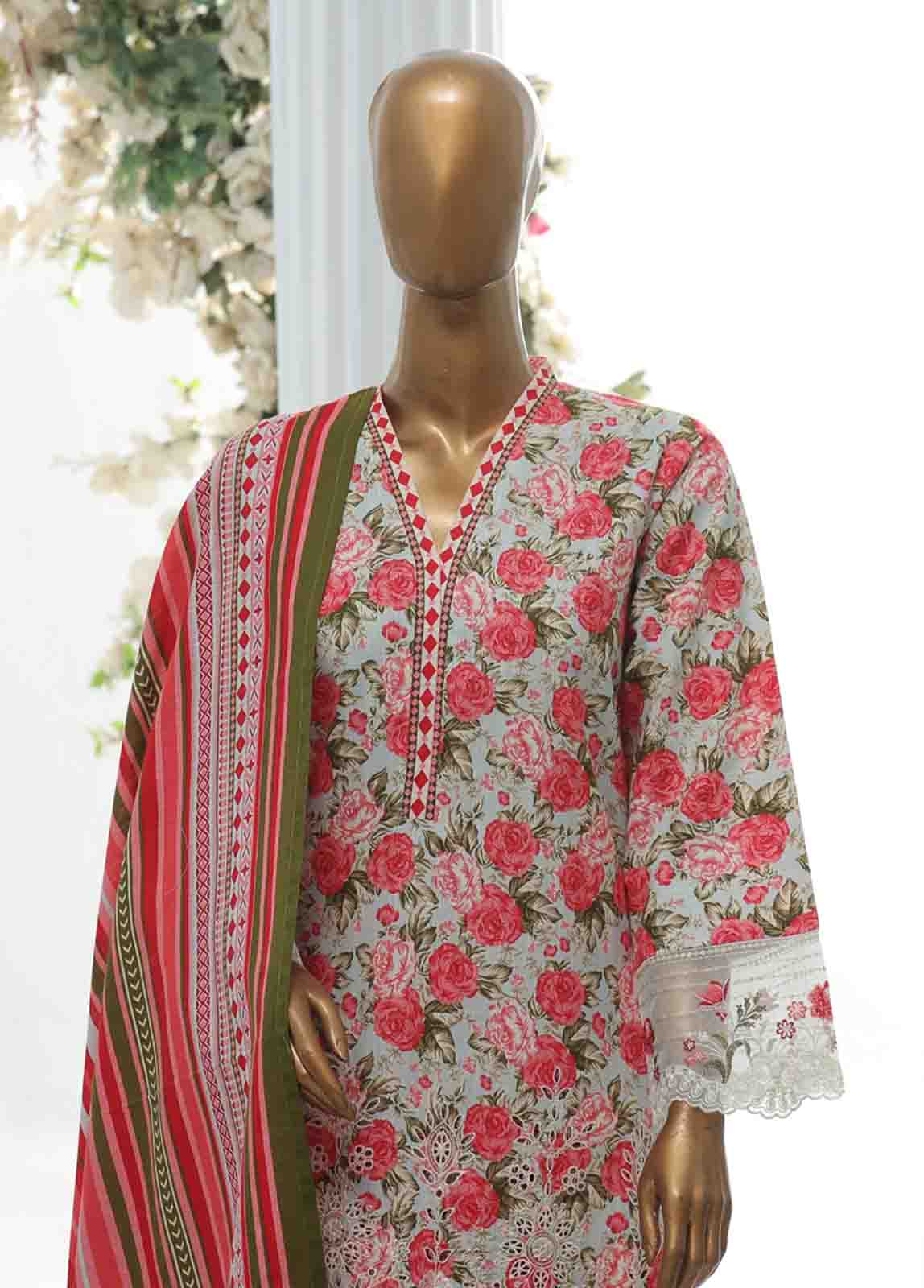 Bin Saeed Fabric - WKE-068 A -3 Piece Khaddar Chikankari Stitched Suit