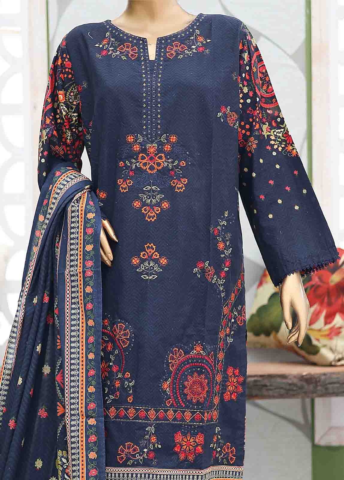 Bin Saeed Fabric - WKE-069-3 Piece Khaddar Embroidered Suit