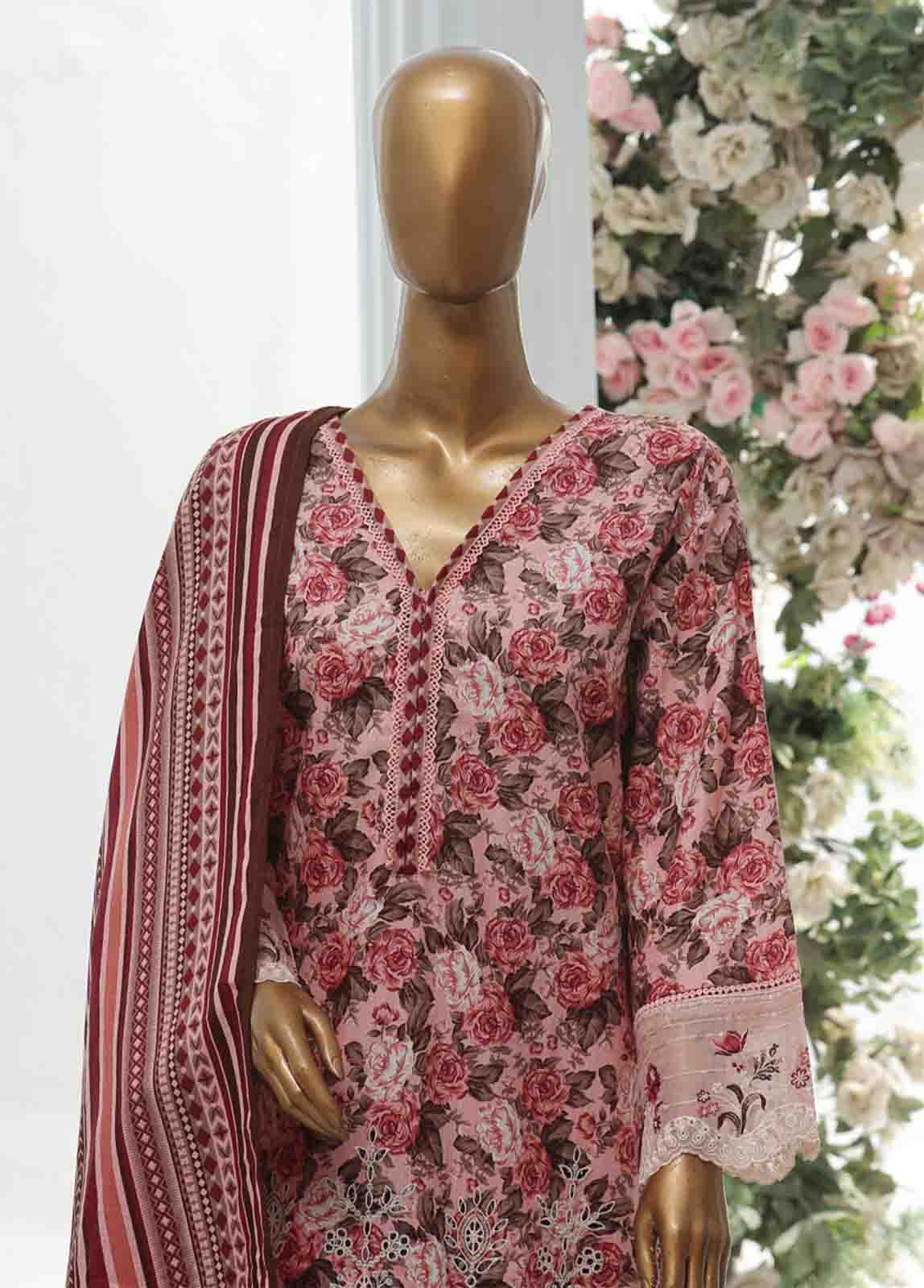 Bin Saeed Fabric - WKE-069 A -3 Piece Khaddar Chikankari Stitched Suit