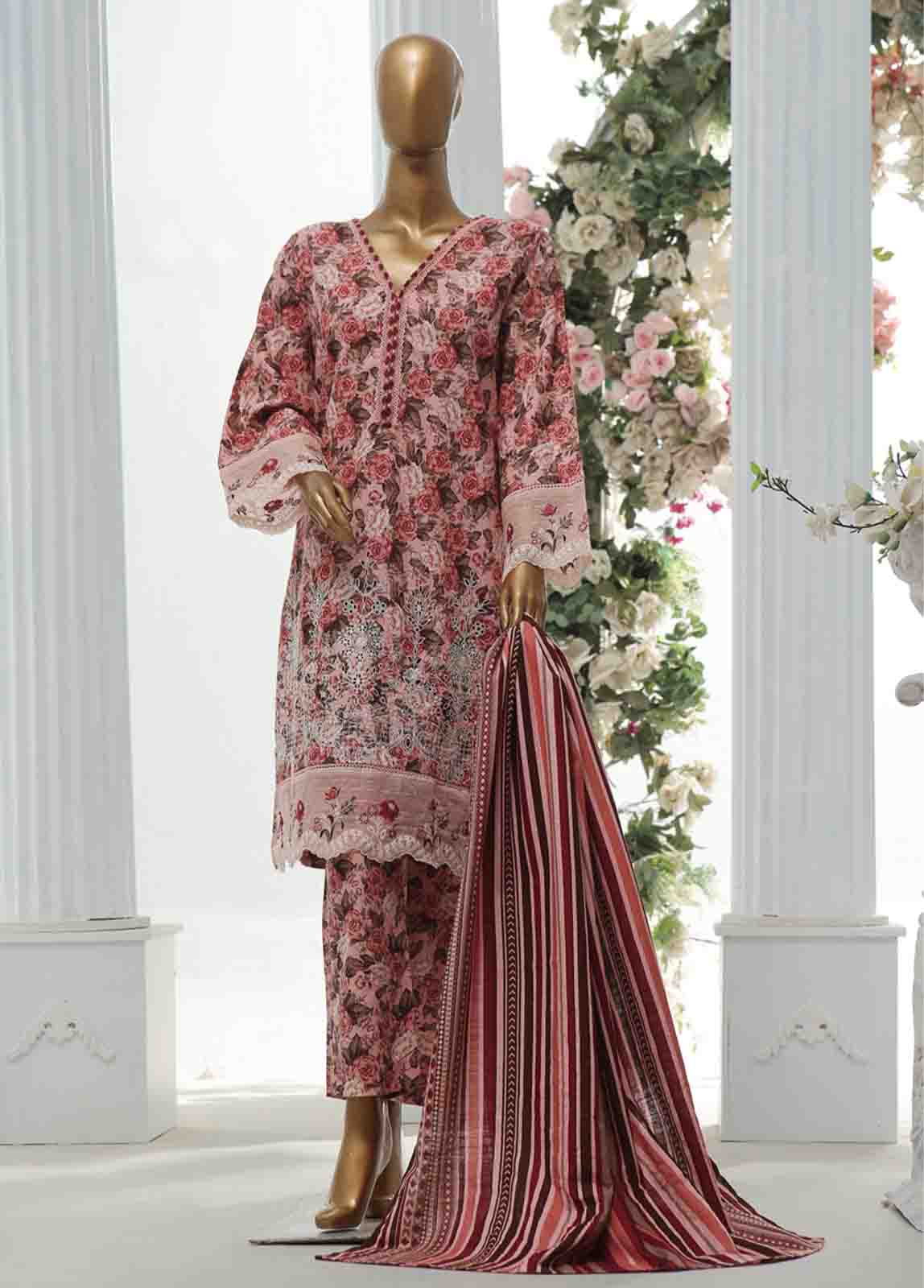 Bin Saeed Fabric - WKE-069 A -3 Piece Khaddar Chikankari Stitched Suit