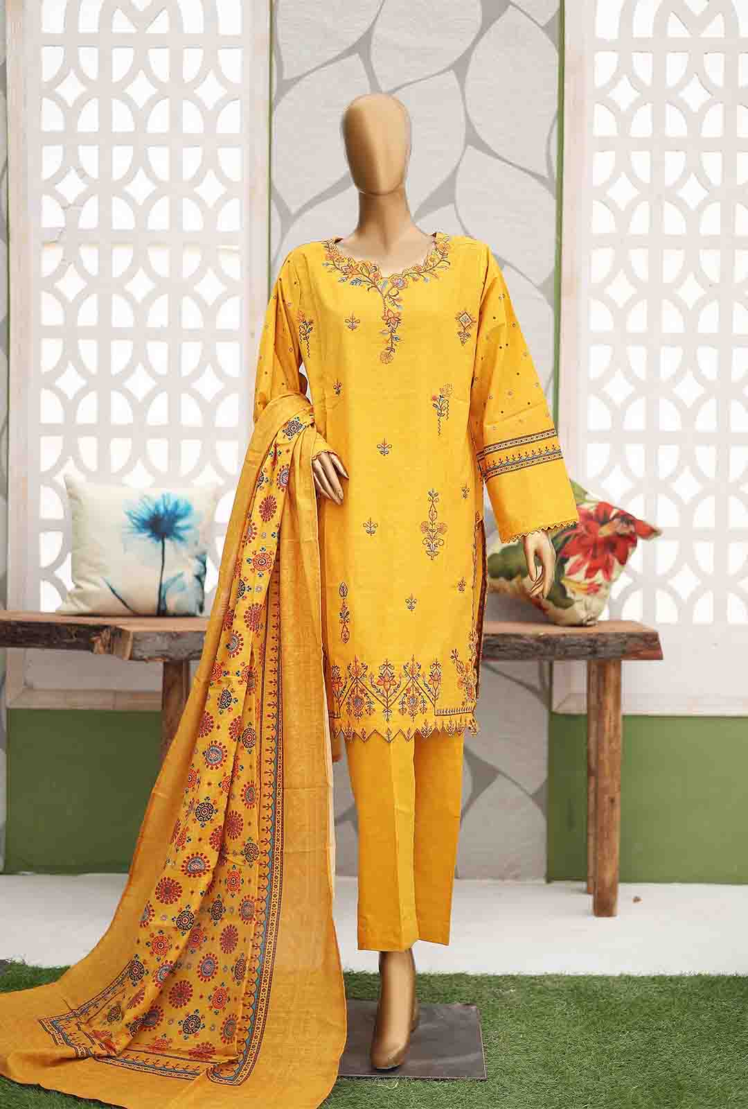 Bin Saeed Fabric - WKE-070- 3 Piece Khaddar Emboidered Stitched Suit