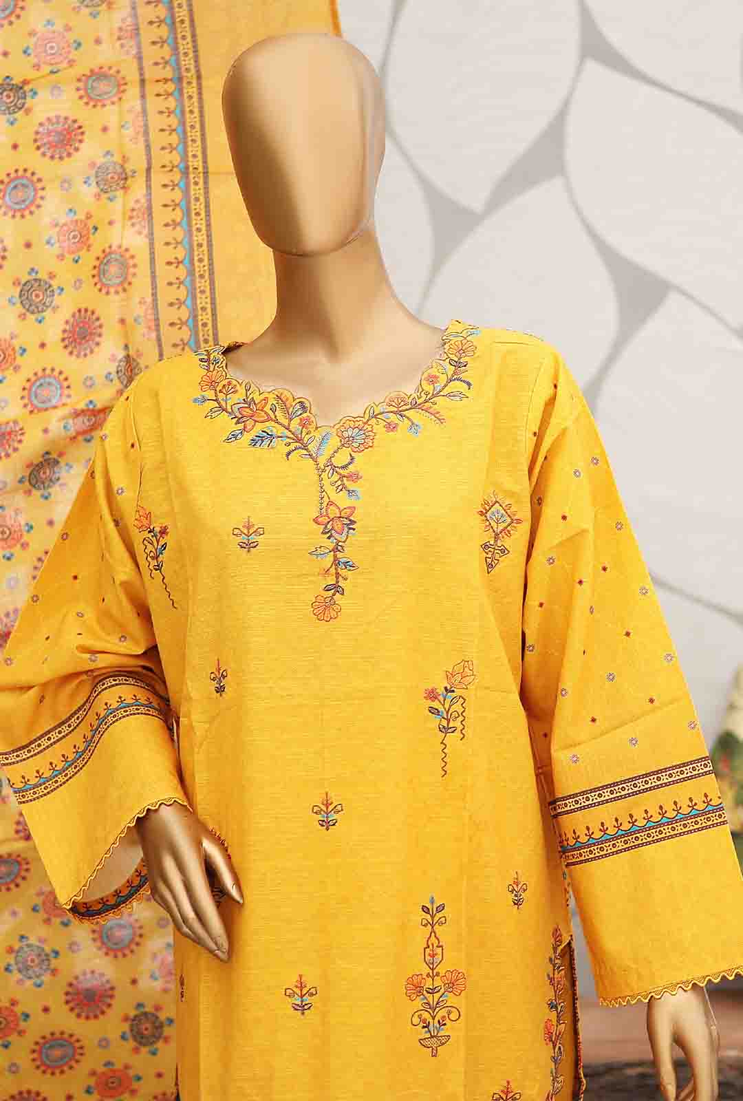 Bin Saeed Fabric - WKE-070- 3 Piece Khaddar Emboidered Stitched Suit