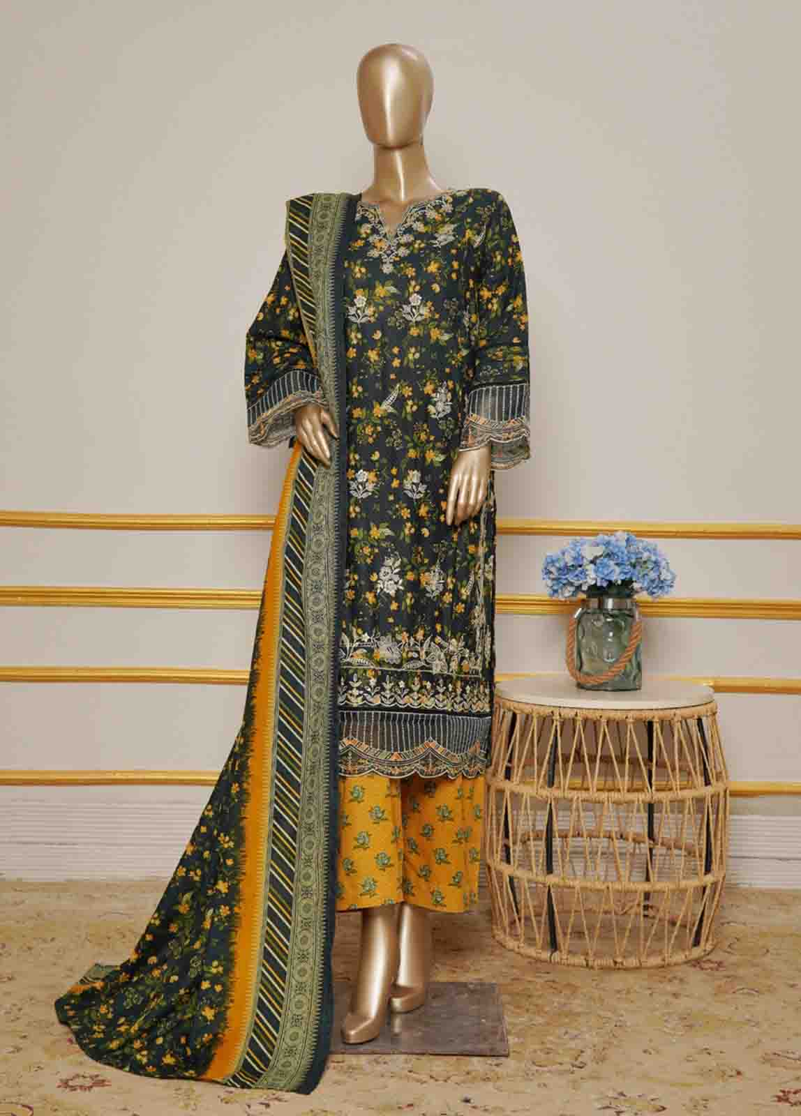 Bin Saeed Fabric - WKE-070 B-3 Piece Khaddar Embroidered Stitched Suit