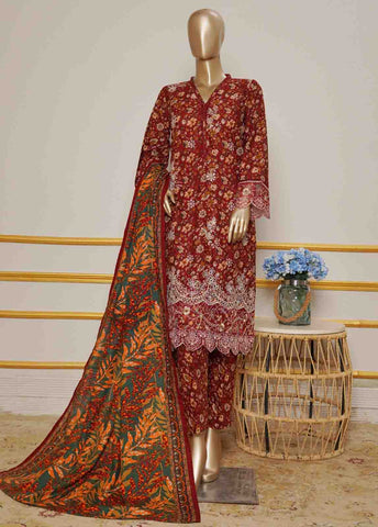 Bin Saeed Fabric - WKE-073- 3 Piece Khaddar Emboidered Stitched Suit