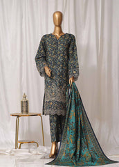 WKE-074 M-3 Piece Khaddar Embroidered Stitched Suit