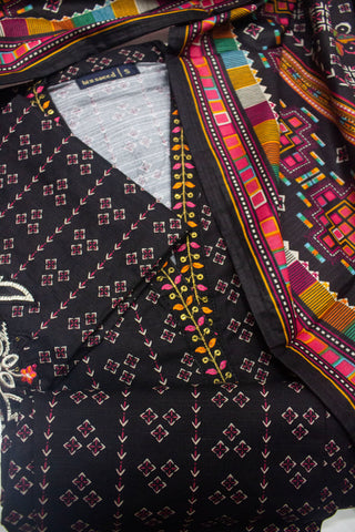 Bin Saeed Fabric - WKE-074 -3 Piece Khaddar Chikankari Stitched Suit