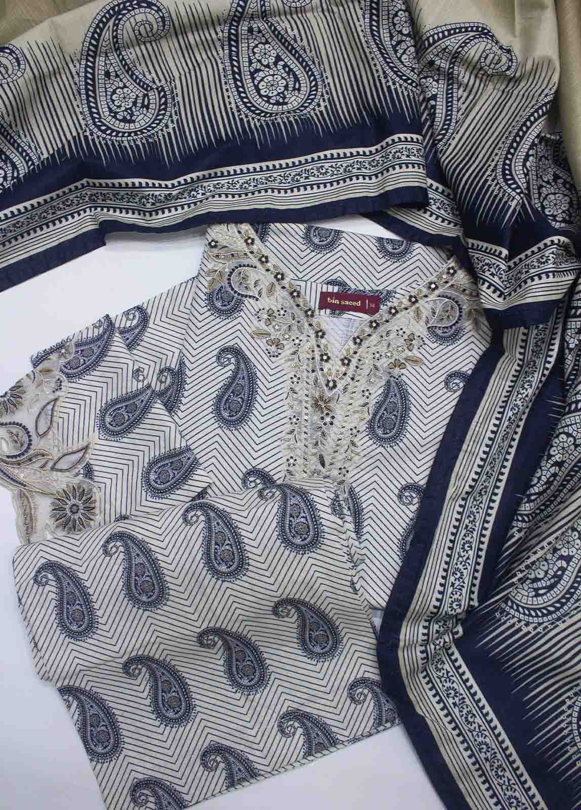 Bin Saeed Fabric - WKE-076 B-3 Piece Khaddar Embroidered Stitched Suit