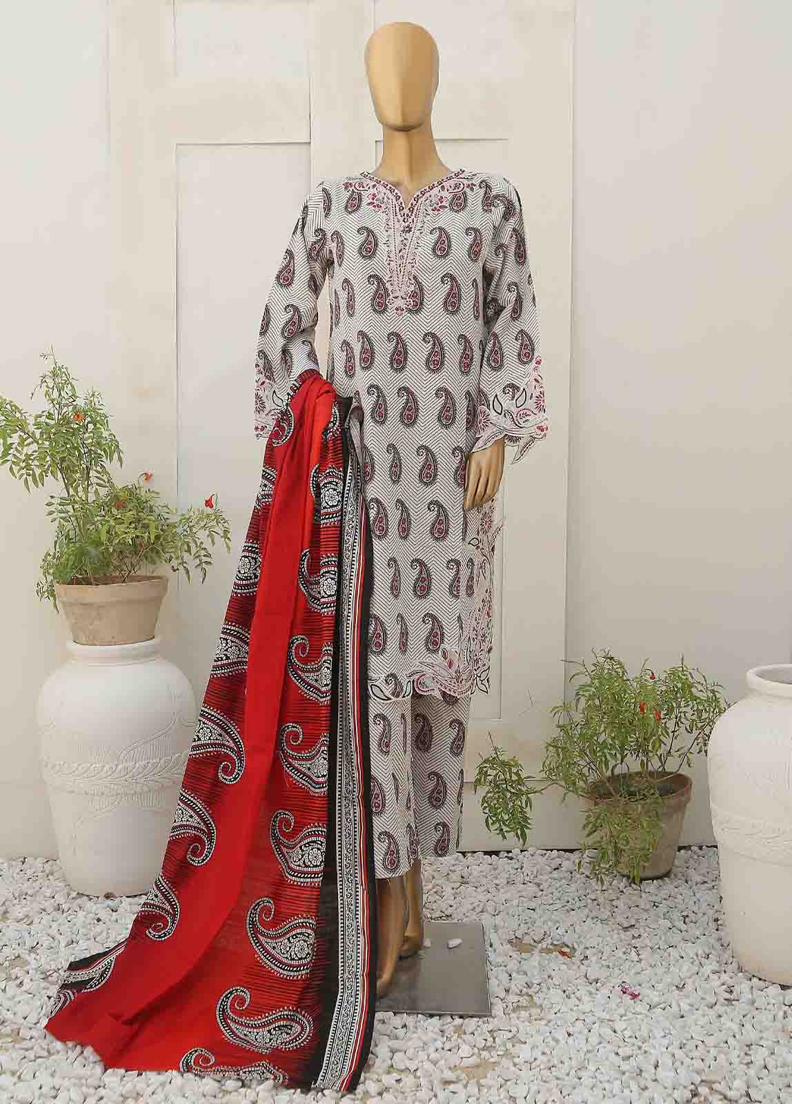 Bin Saeed Fabric - WKE-077-3 Piece Khaddar Embroidered