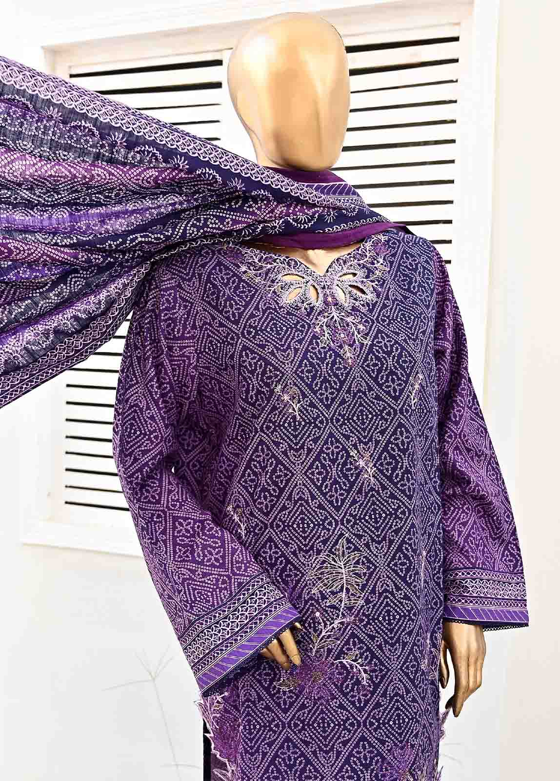 Bin Saeed Fabric - WKE-079- 3 Piece Khaddar Emboidered Stitched Suit