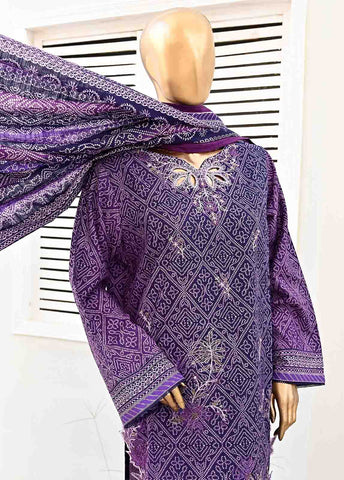 Bin Saeed Fabric - WKE-079- 3 Piece Khaddar Emboidered Stitched Suit